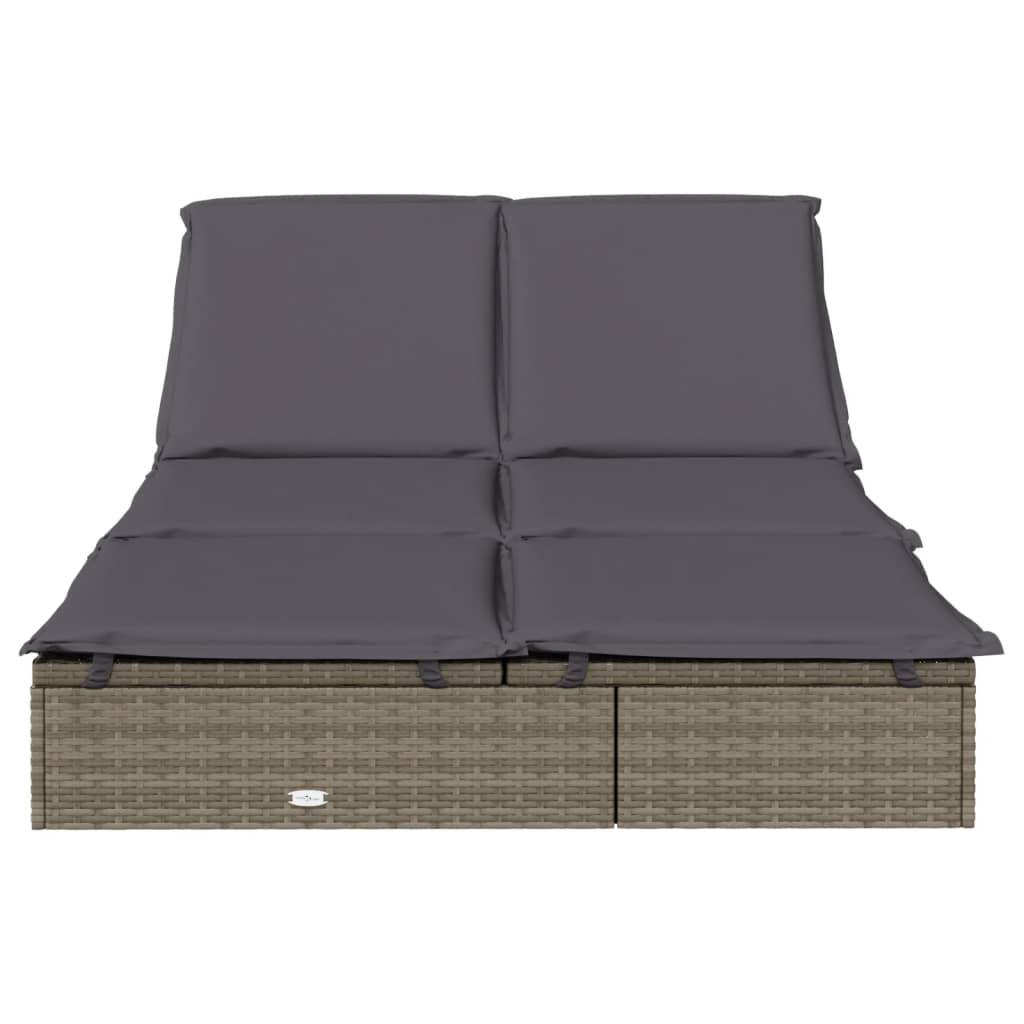 Helloshop26 - Transat chaise longue bain de soleil lit de jardin terrasse meuble d'extérieur à 2 places avec coussins gris résine tressée - Imagen 2