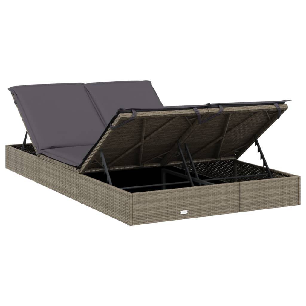 Helloshop26 - Transat chaise longue bain de soleil lit de jardin terrasse meuble d'extérieur à 2 places avec coussins gris résine tressée - Imagen 4