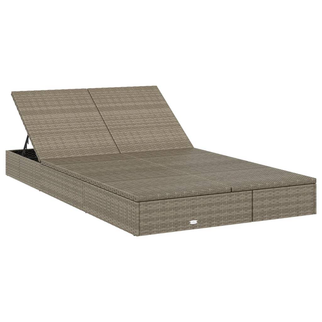 Helloshop26 - Transat chaise longue bain de soleil lit de jardin terrasse meuble d'extérieur à 2 places avec coussins gris résine tressée - Imagen 1