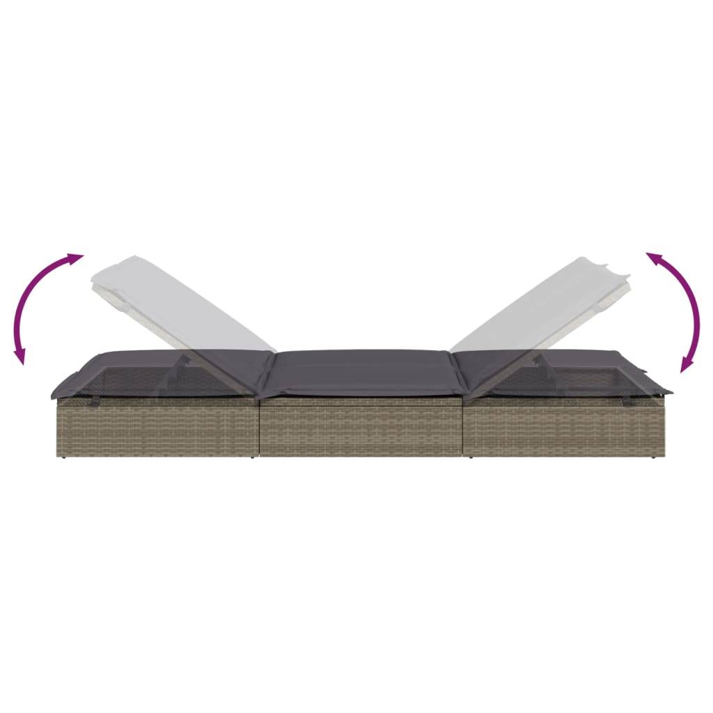 Helloshop26 - Transat chaise longue bain de soleil lit de jardin terrasse meuble d'extérieur à 2 places avec coussins gris résine tressée - Imagen 5