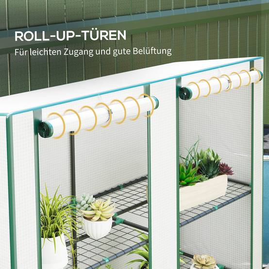 Mini serre acier pour semis protection thermique 144x48x152cm blanc - ComfortXL Outdoor Living - Image 8