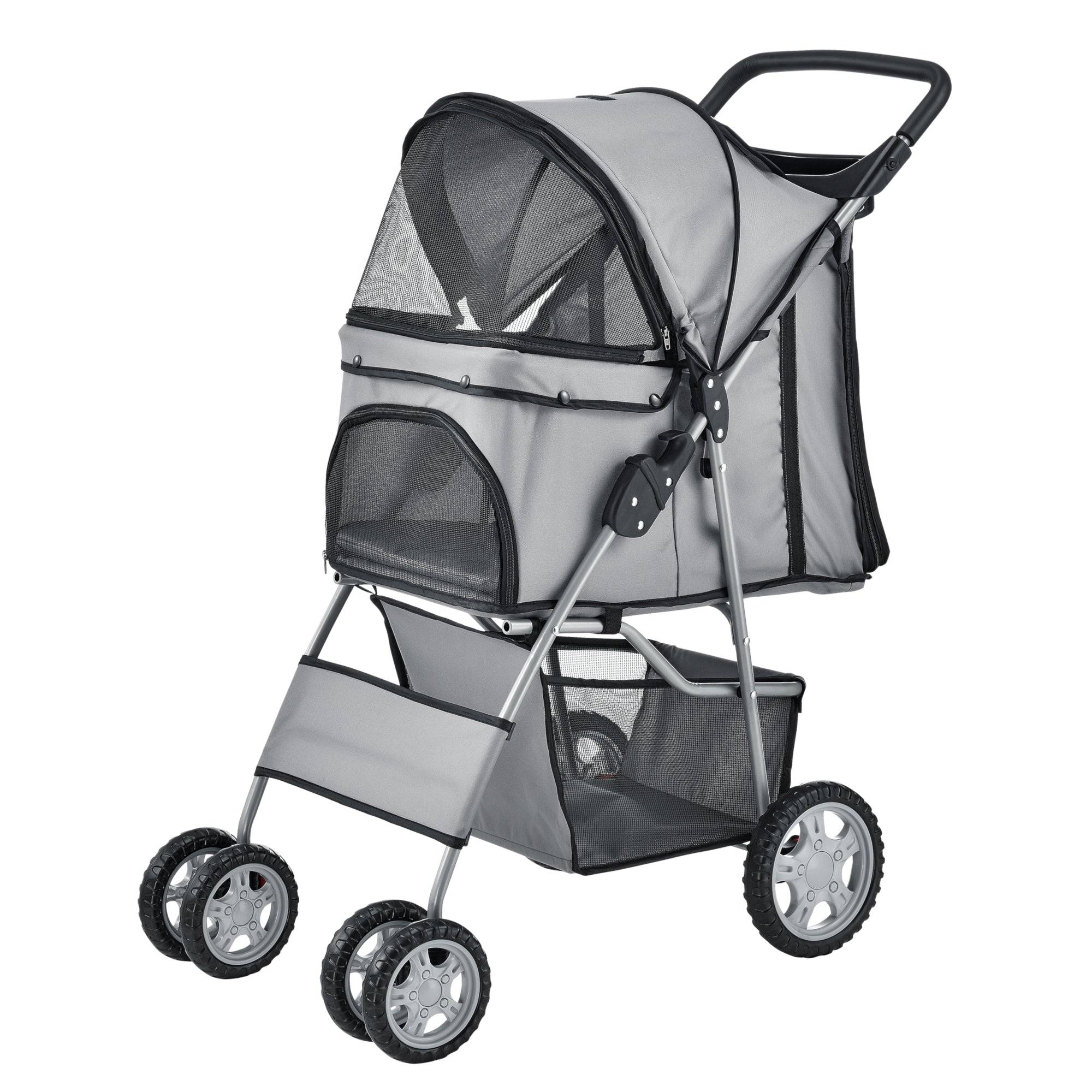 Helloshop26 - Poussette pour chien pet stroller poussette buggy pour chien protège-pluie à pousser roadster comprenant sac à courses gris - Imagen 1