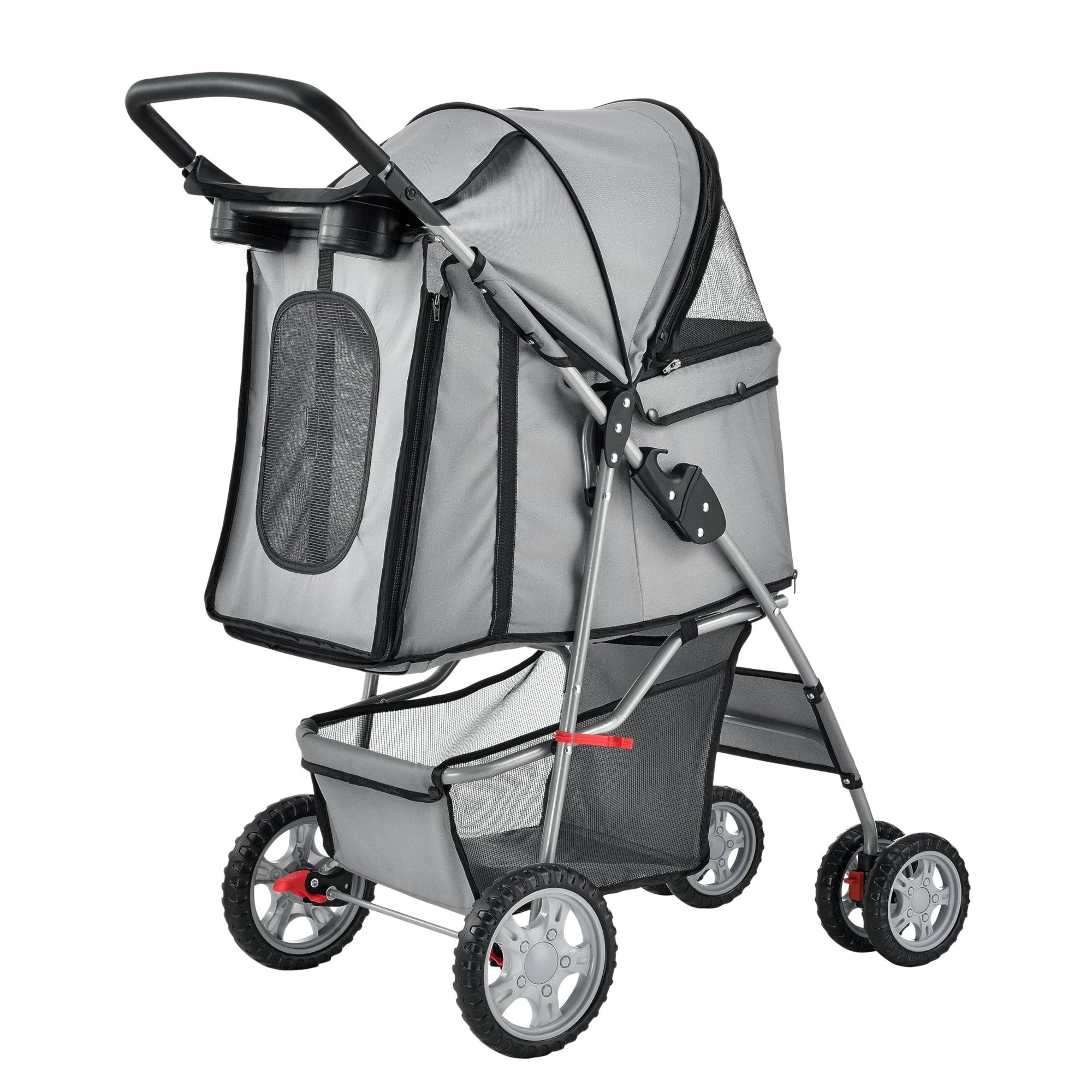 Helloshop26 - Poussette pour chien pet stroller poussette buggy pour chien protège-pluie à pousser roadster comprenant sac à courses gris - Imagen 2