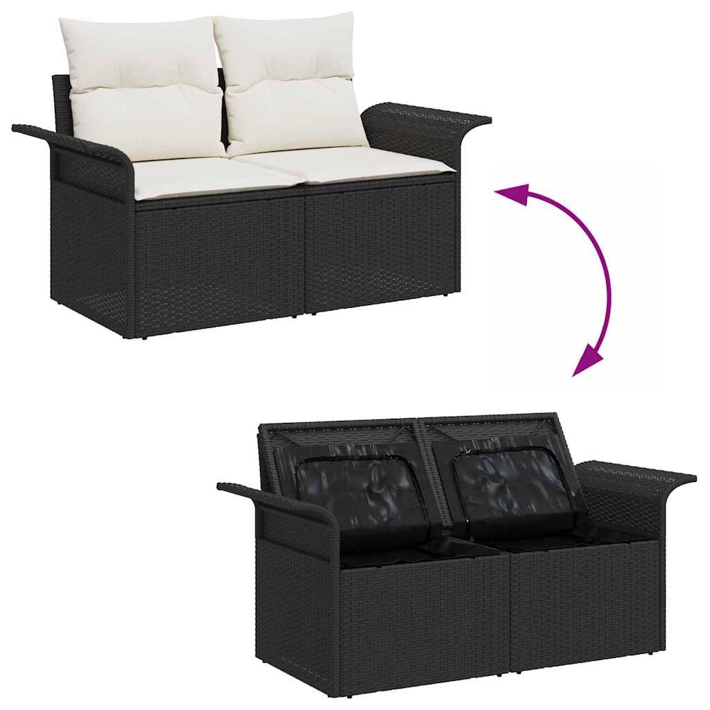 Salon de jardin 8 places Poly rotin Modulaire avec Rangement et Table Verre pour Terrasse Noir – ComfortXL Outdoor Living - Image 4