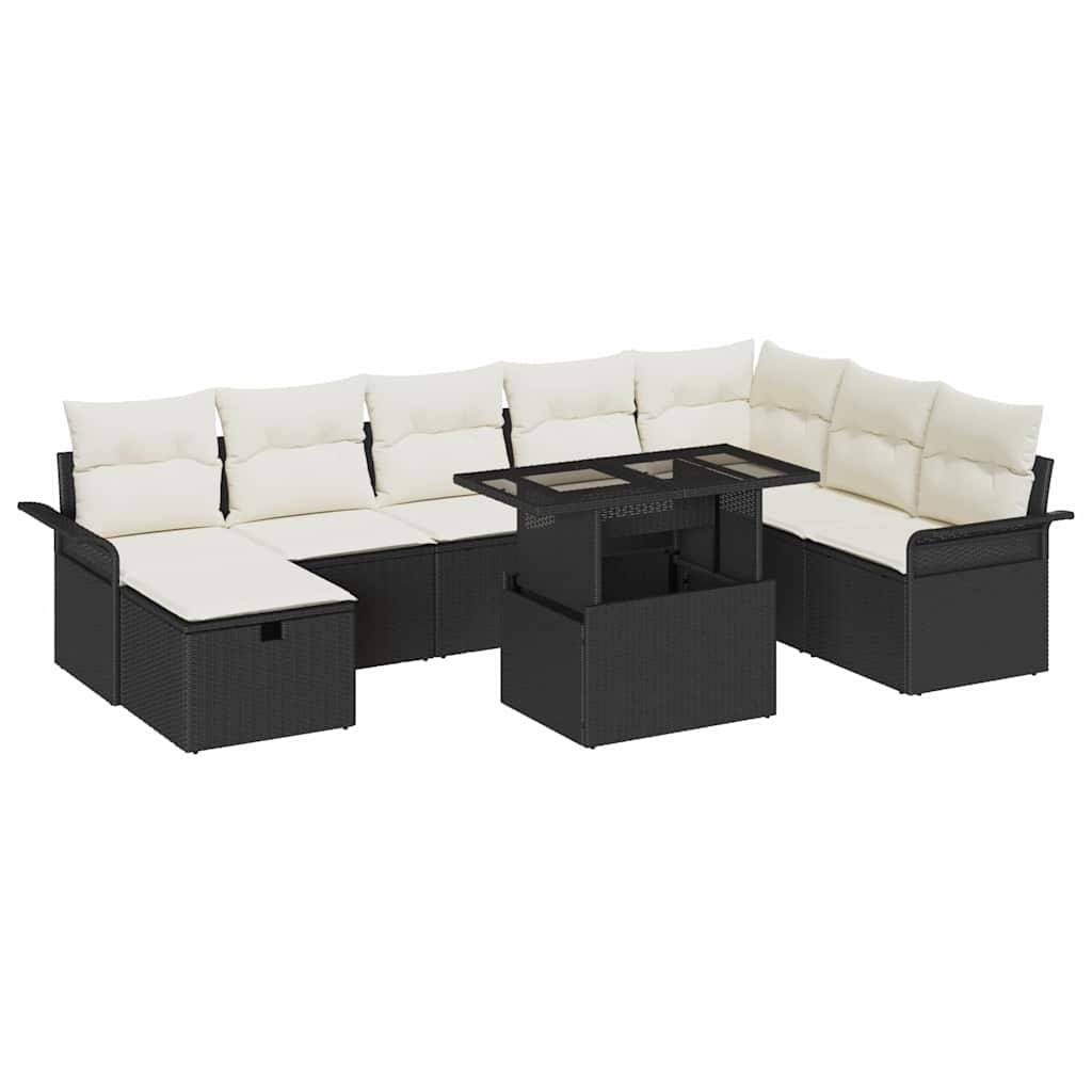Salon de jardin 8 places Poly rotin Modulaire avec Rangement et Table Verre pour Terrasse Noir – ComfortXL Outdoor Living - Image 2