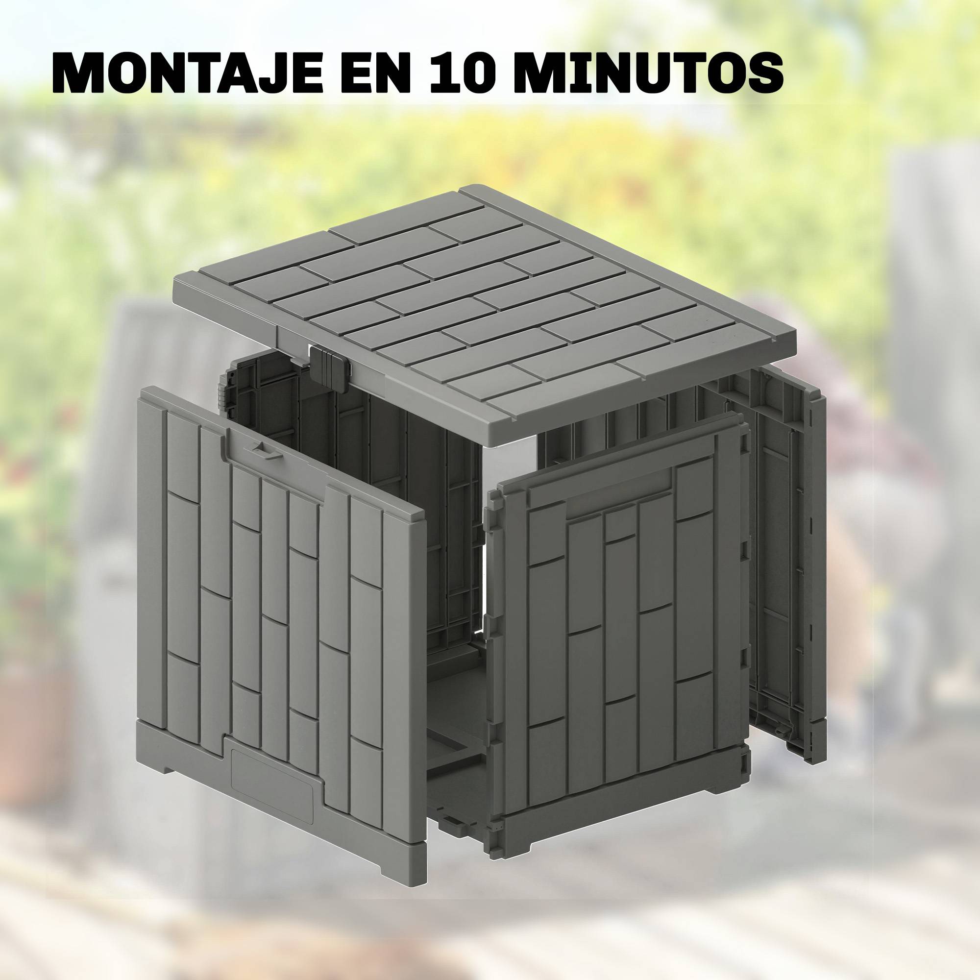 Petit Coffre Rangement Extérieur Résine Effet Bois Anti-UV 114L 56x44x54cm Gris - ComfortXL Outdoor Living - Image 9