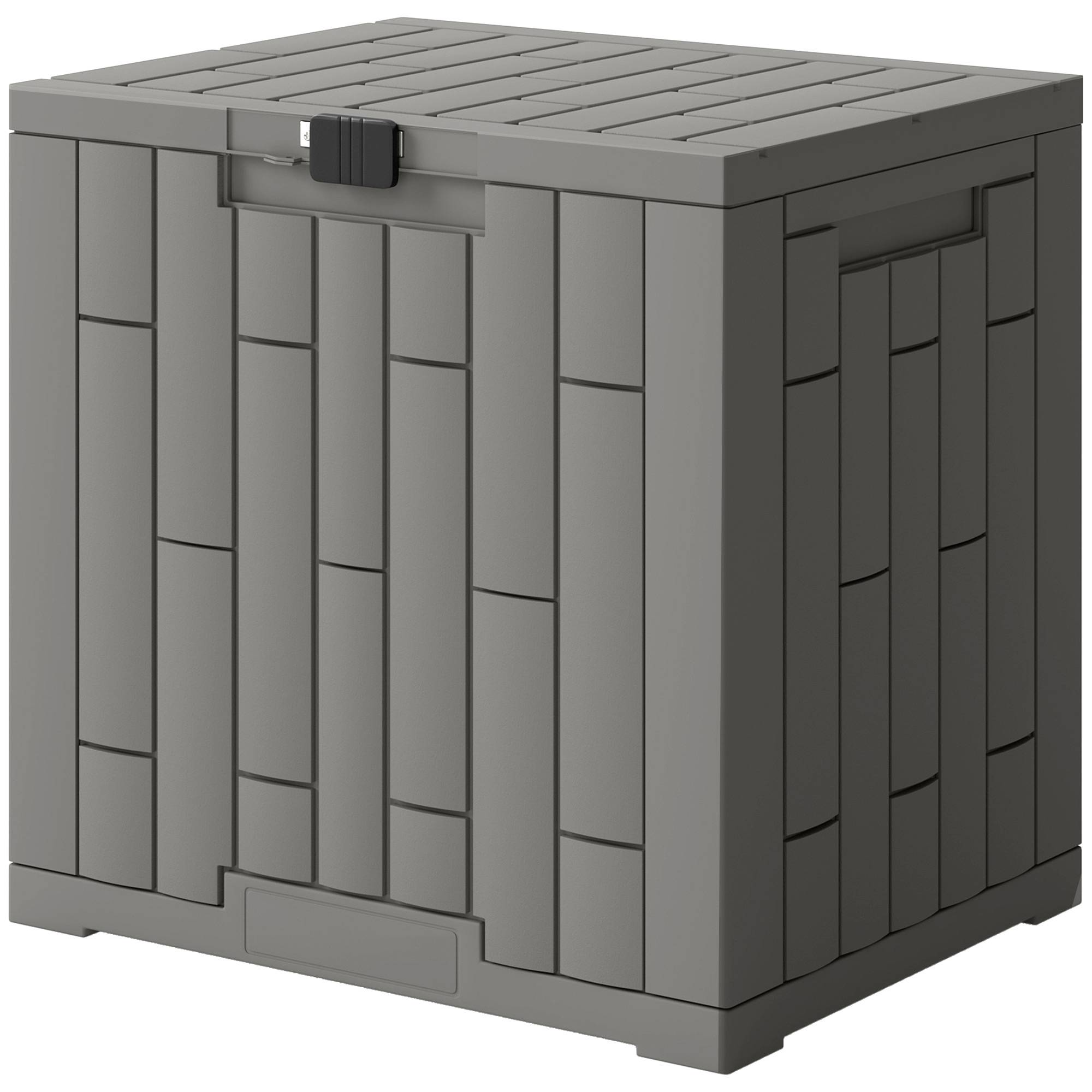Petit Coffre Rangement Extérieur Résine Effet Bois Anti-UV 114L 56x44x54cm Gris - ComfortXL Outdoor Living - Image 2