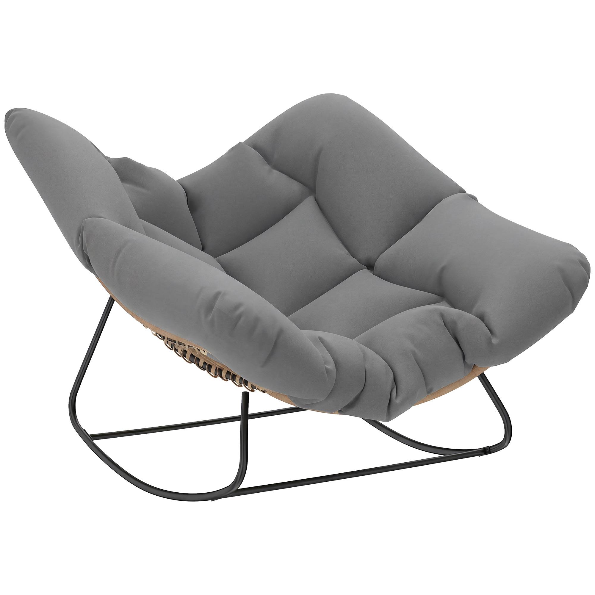 Fauteuil à bascule acier et résine tressée gris 107 x 97 x 79 cm - PANGIVO - Image 1