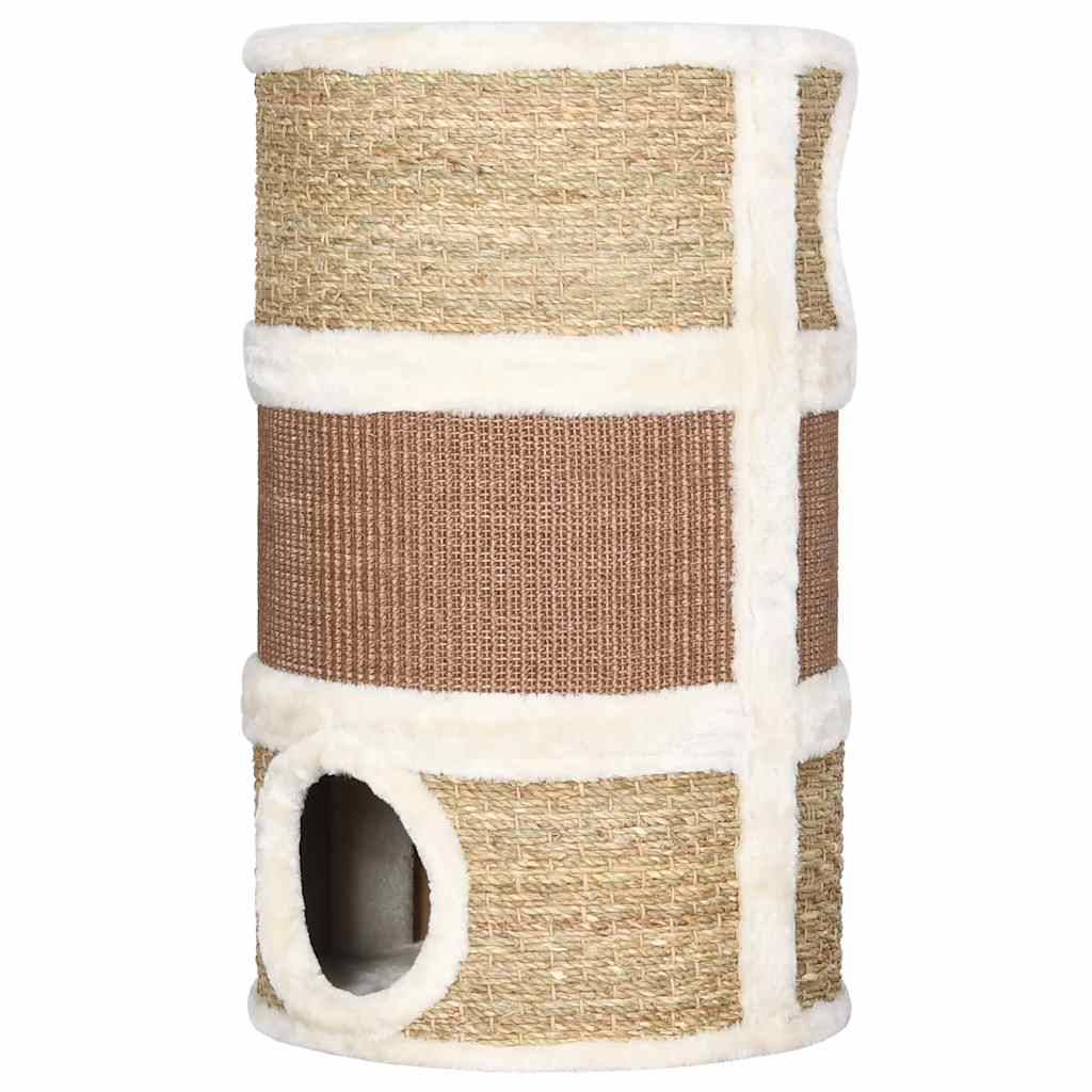 Tonneau à gratter pour chats herbiers marins marron 36 x 36 x 60 cm - PANGIVO - Image 4
