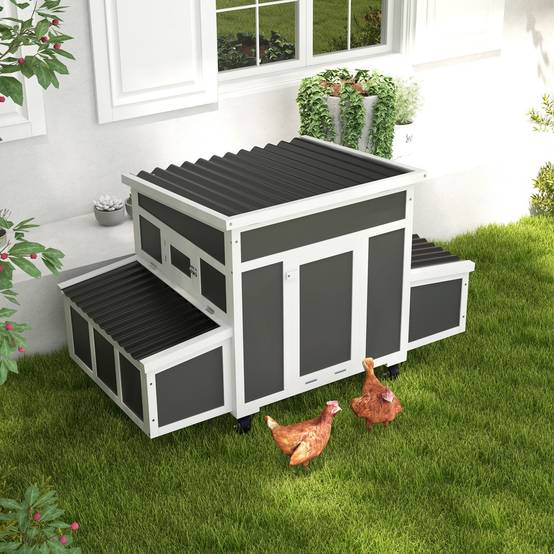 Poulailler bois extérieur avec pondoir double toit ouvrant 147x93.5x89.5cm gris - ComfortXL Outdoor Living - Image 3
