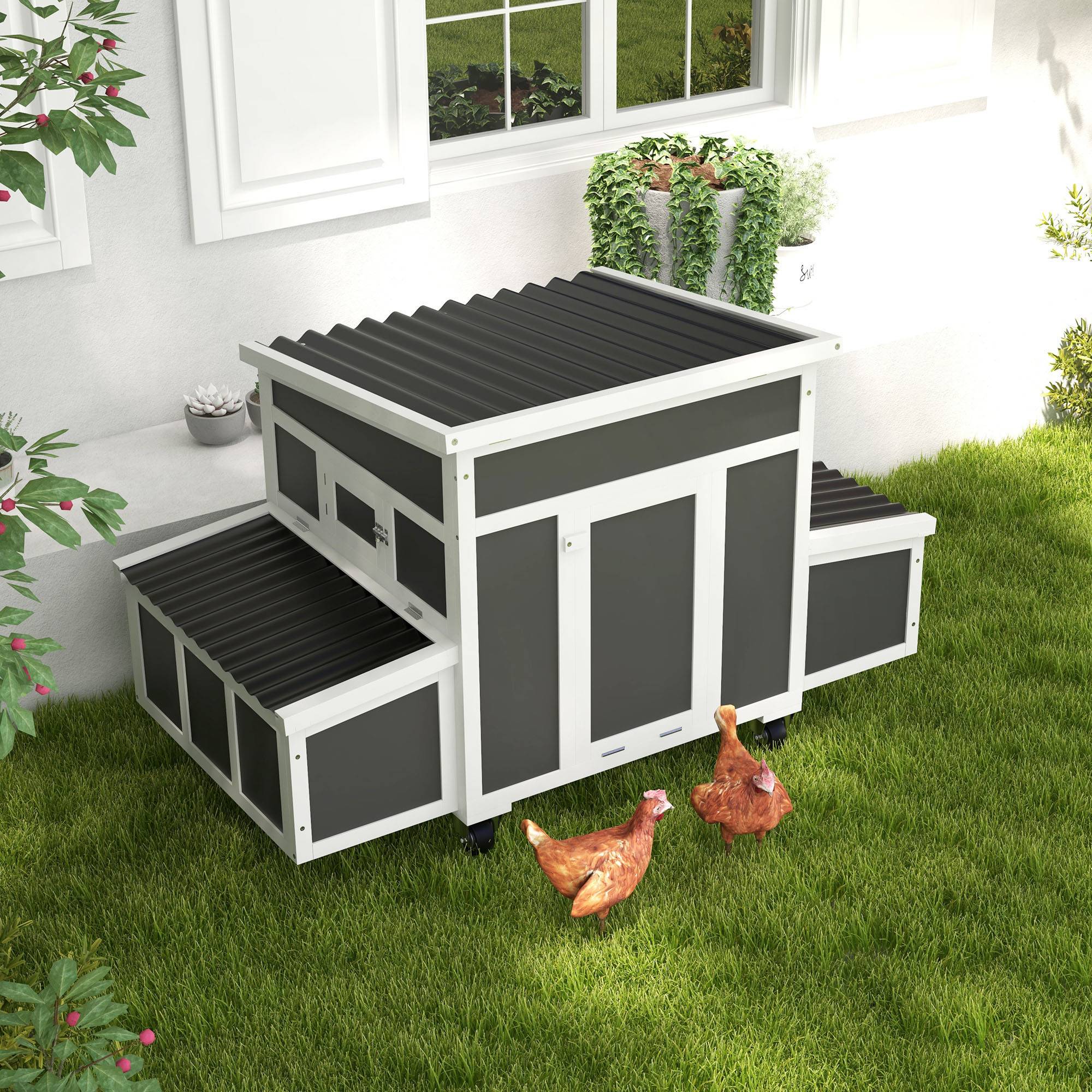 Poulailler bois extérieur avec pondoir double toit ouvrant 147x93.5x89.5cm gris - ComfortXL Outdoor Living - Image 3