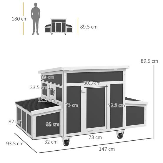 Poulailler bois extérieur avec pondoir double toit ouvrant 147x93.5x89.5cm gris - ComfortXL Outdoor Living - Image 5
