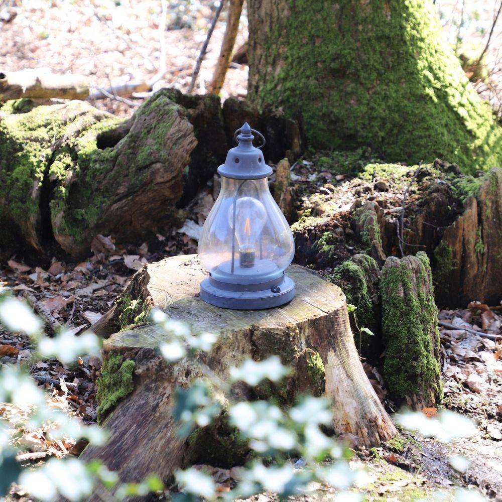 Lanterne pétrole jardin à poser bougie industrielle métal gris 34cm Chemin de campagne - Imagen 3