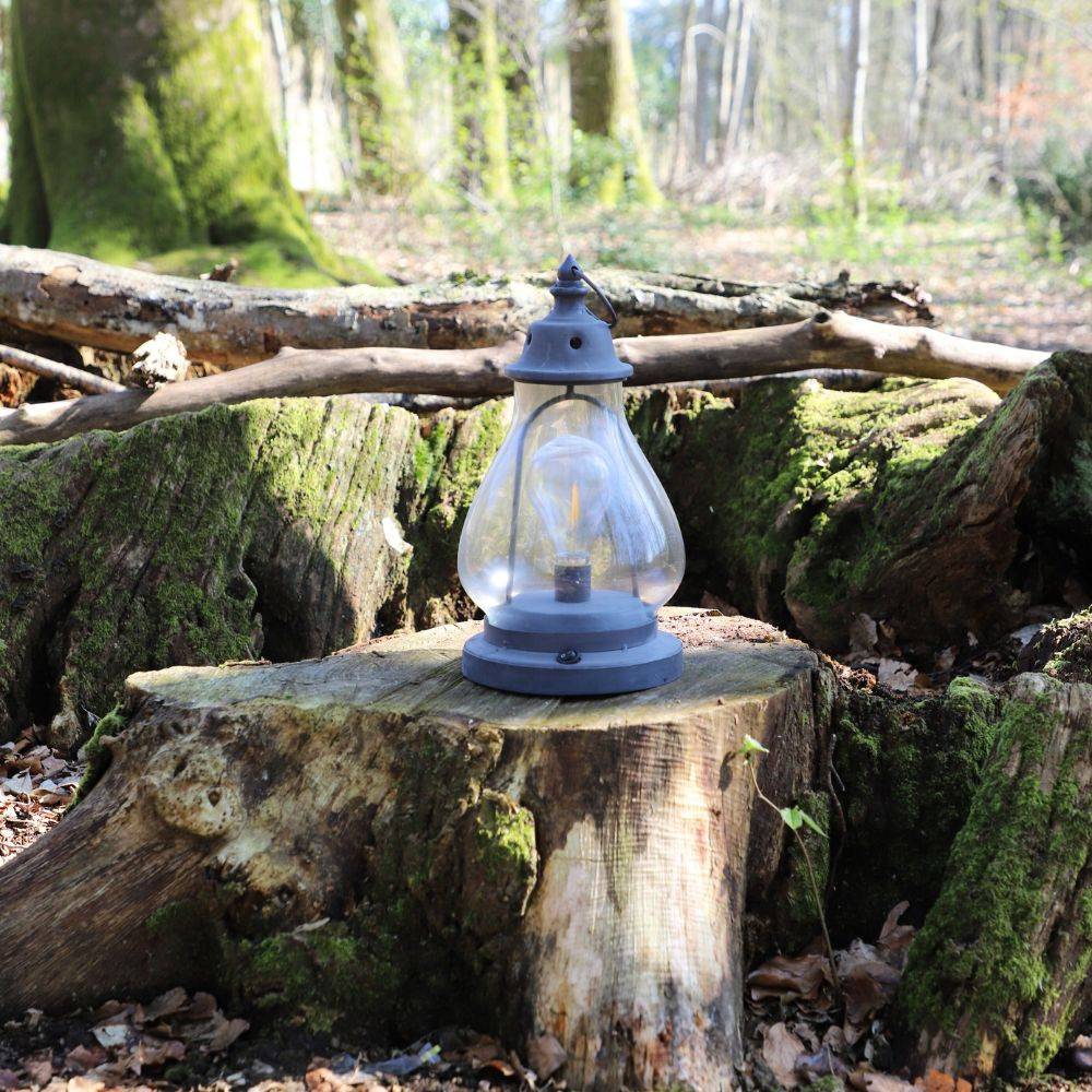 Lanterne pétrole jardin à poser bougie industrielle métal gris 34cm Chemin de campagne - Imagen 2