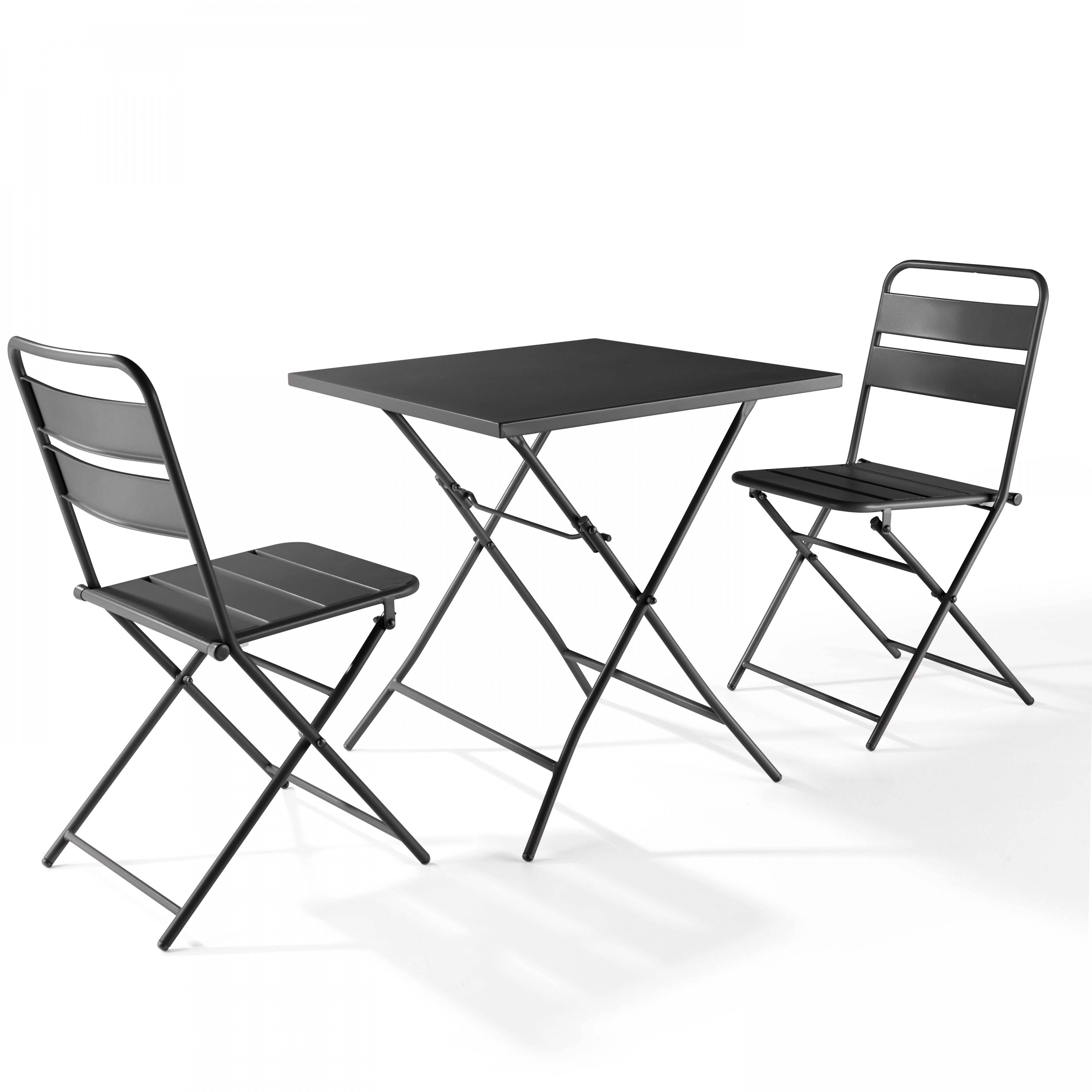 Oviala - Ensemble table de jardin pliante et 2 chaises acier gris Palavas - Oviala - Imagen 1