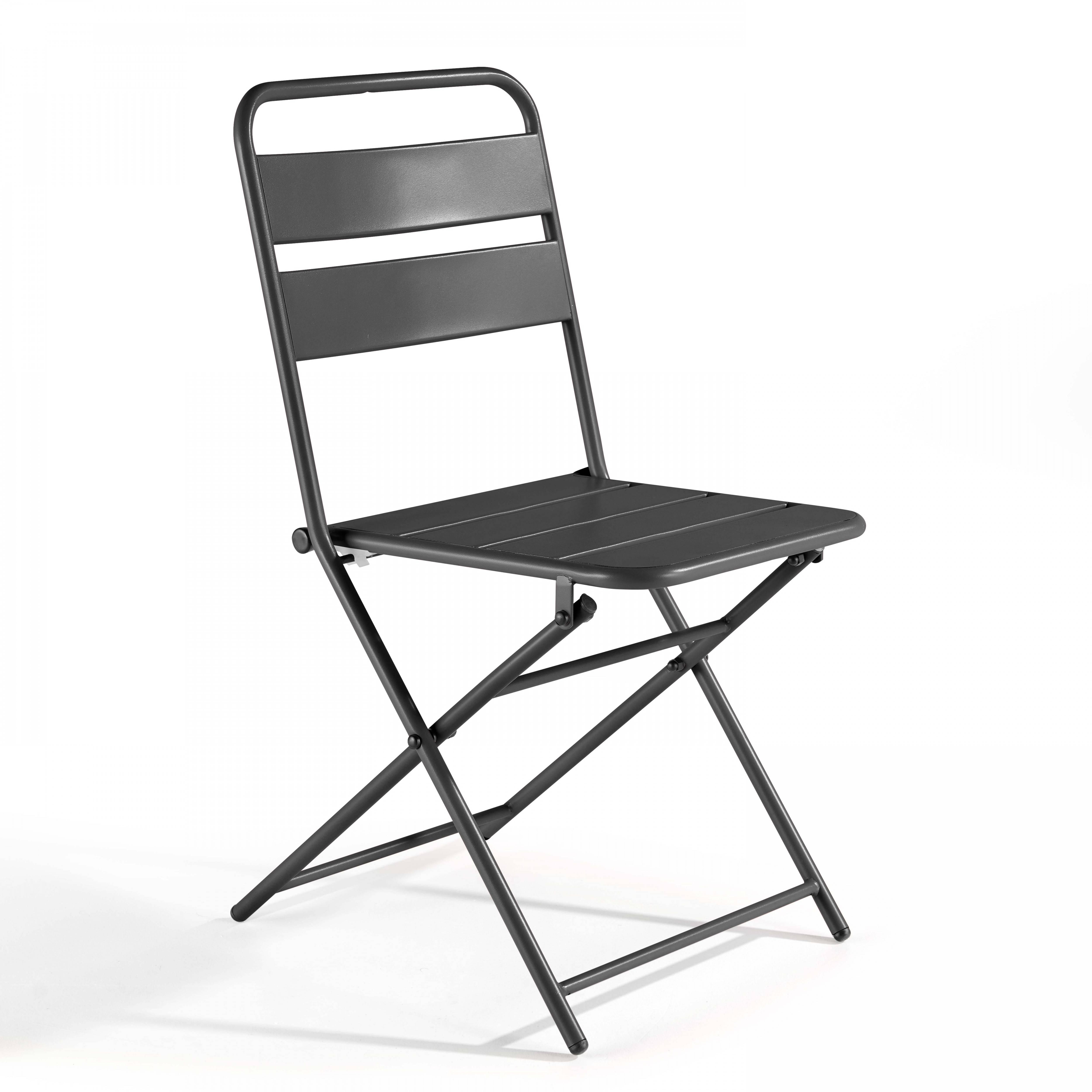 Oviala - Ensemble table de jardin pliante et 2 chaises acier gris Palavas - Oviala - Imagen 4
