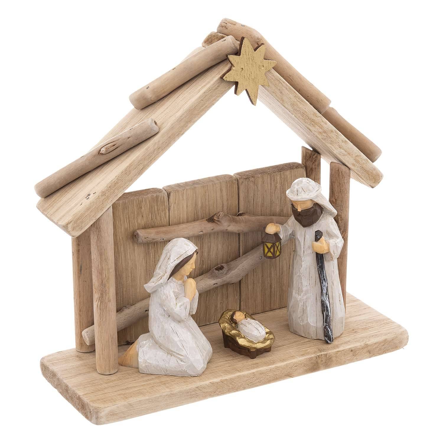 Atmosphera - Crèche de Noël en bois - 3 santons - Atmosphera - Imagen 1