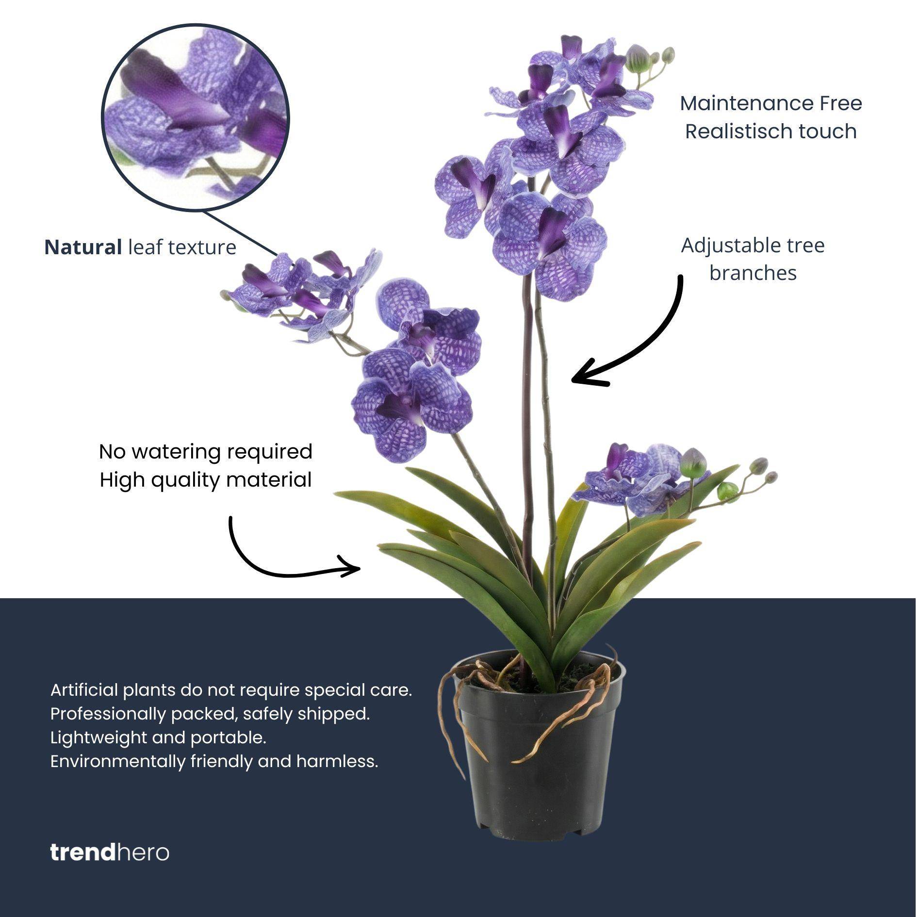 Orchidée Vanda 60 cm - violet - Ø10cm - Plante artificielle - Image 4