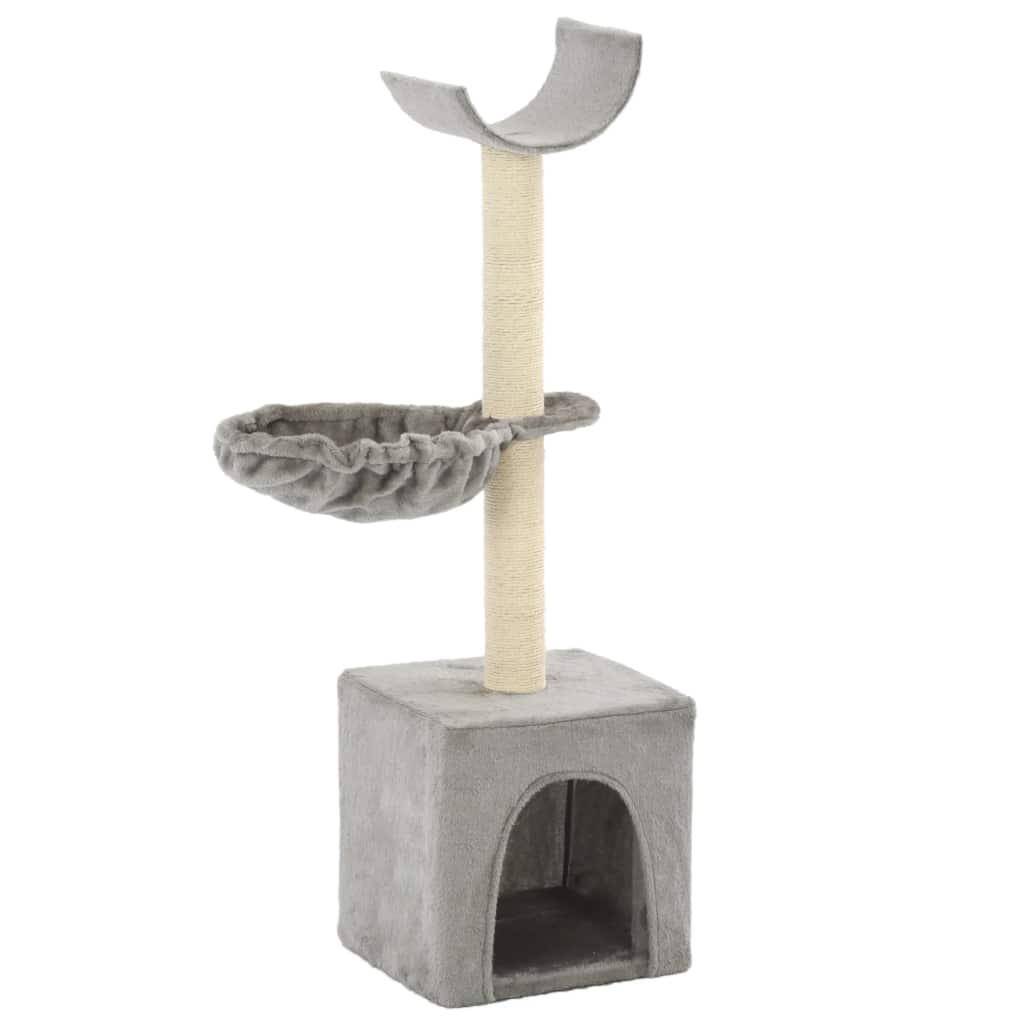 Helloshop26 - Arbre à chat griffoir grattoir niche jouet animaux peluché en sisal 105 cm gris - Imagen 1