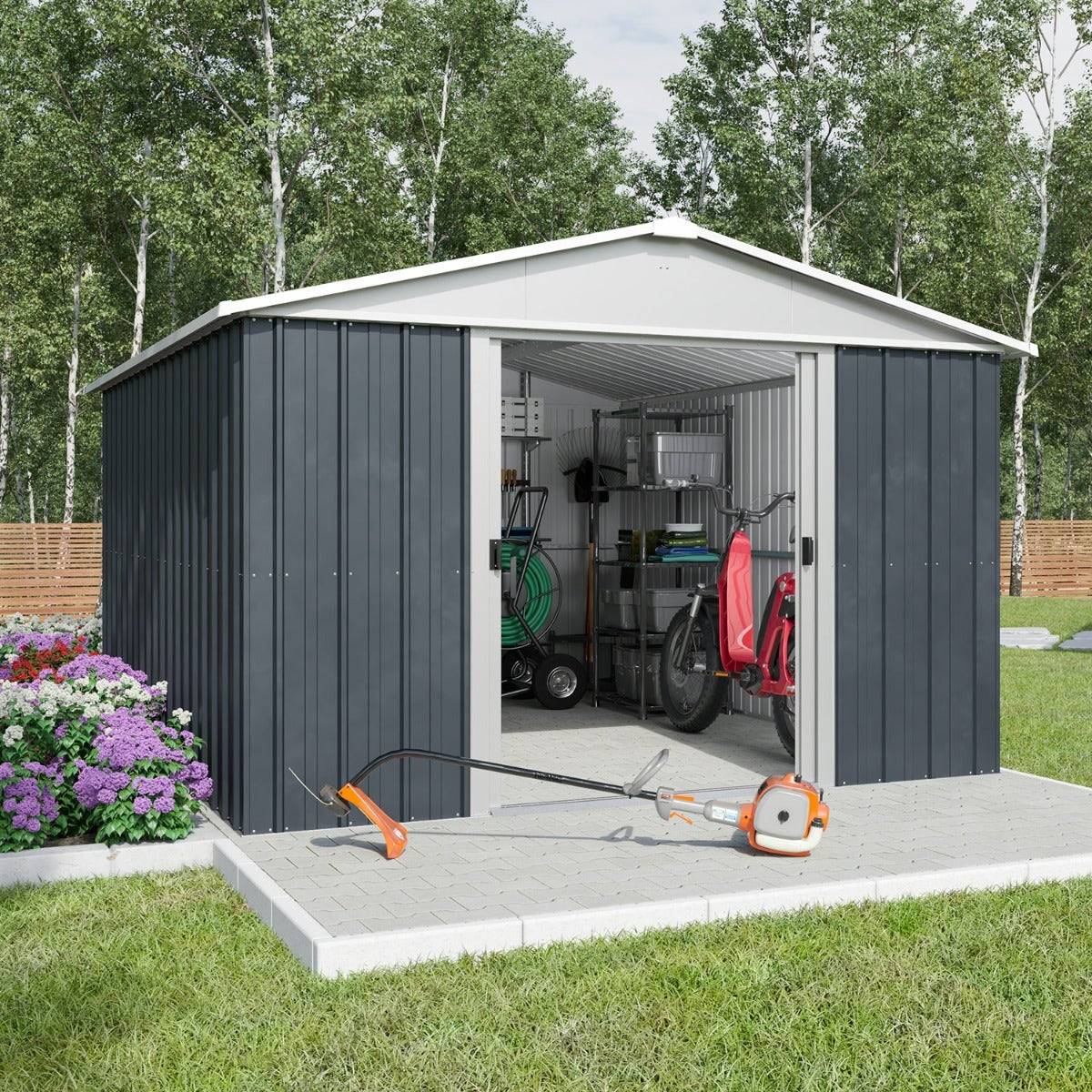 Yardmaster - Abri de jardin métal anthracite Yardmaster 11,03 m² + kit d'ancrage - Image 7