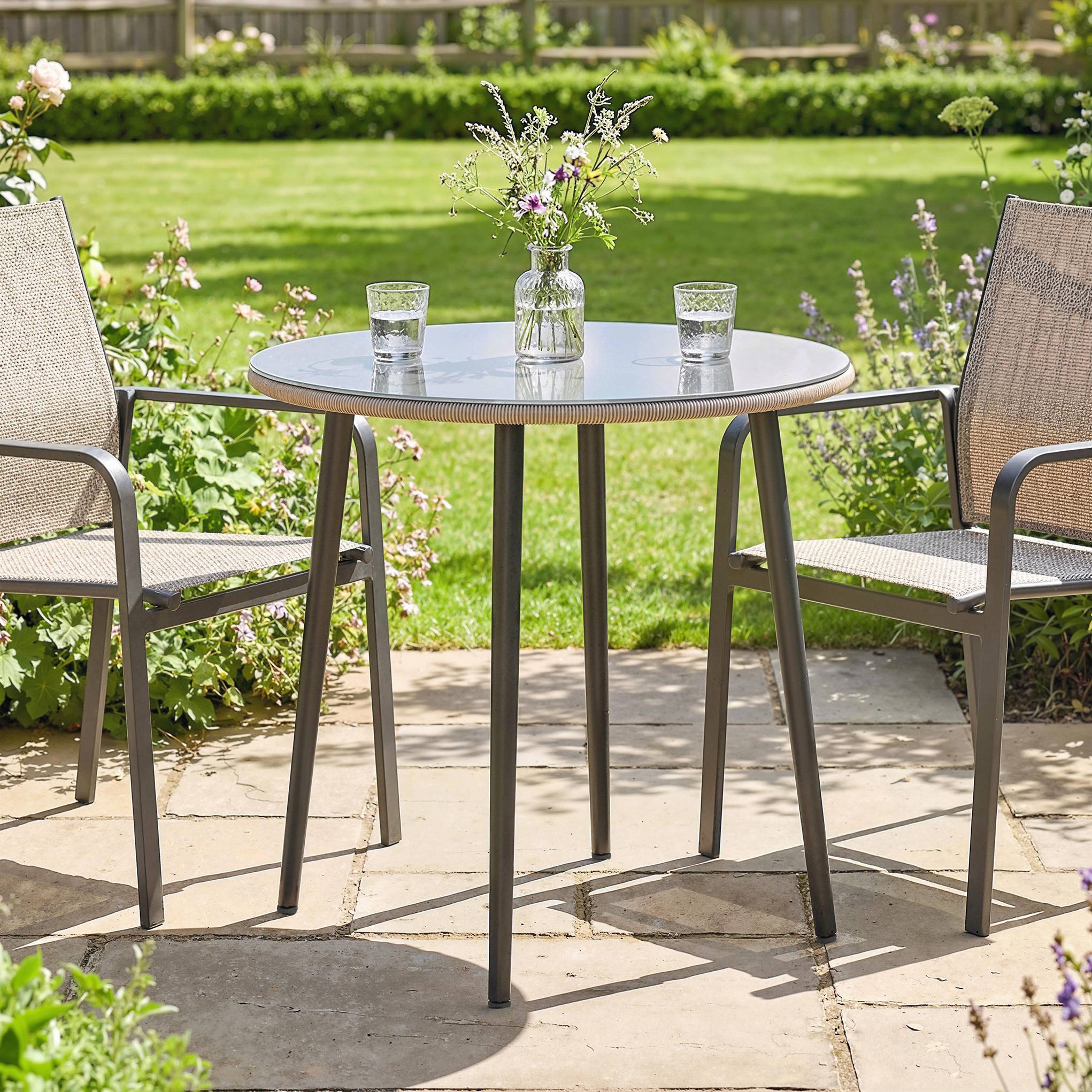 PANGIVO - Table de jardin acier et verre trempé gris 80 x 80 x 74 cm - PANGIVO - Image 3