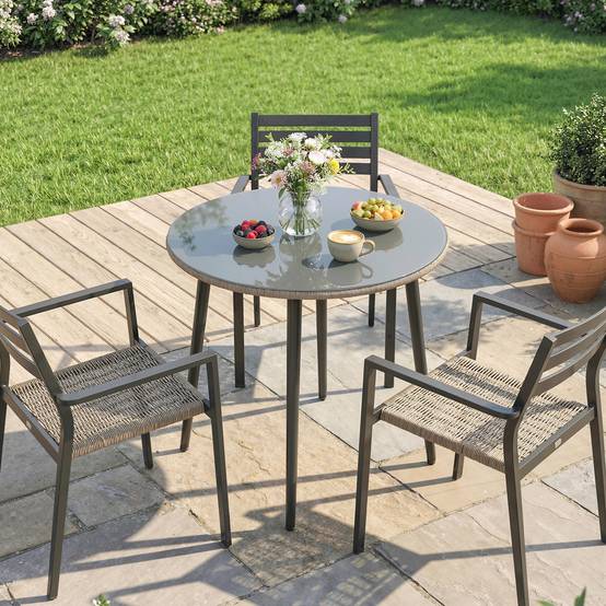 PANGIVO - Table de jardin acier et verre trempé gris 80 x 80 x 74 cm - PANGIVO - Image 9