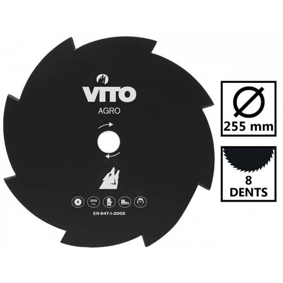 Lame de Coupe pour Débroussailleuse 8 Dents Ø255mm Tungstène Alesage 25.4 VITO - Imagen 2