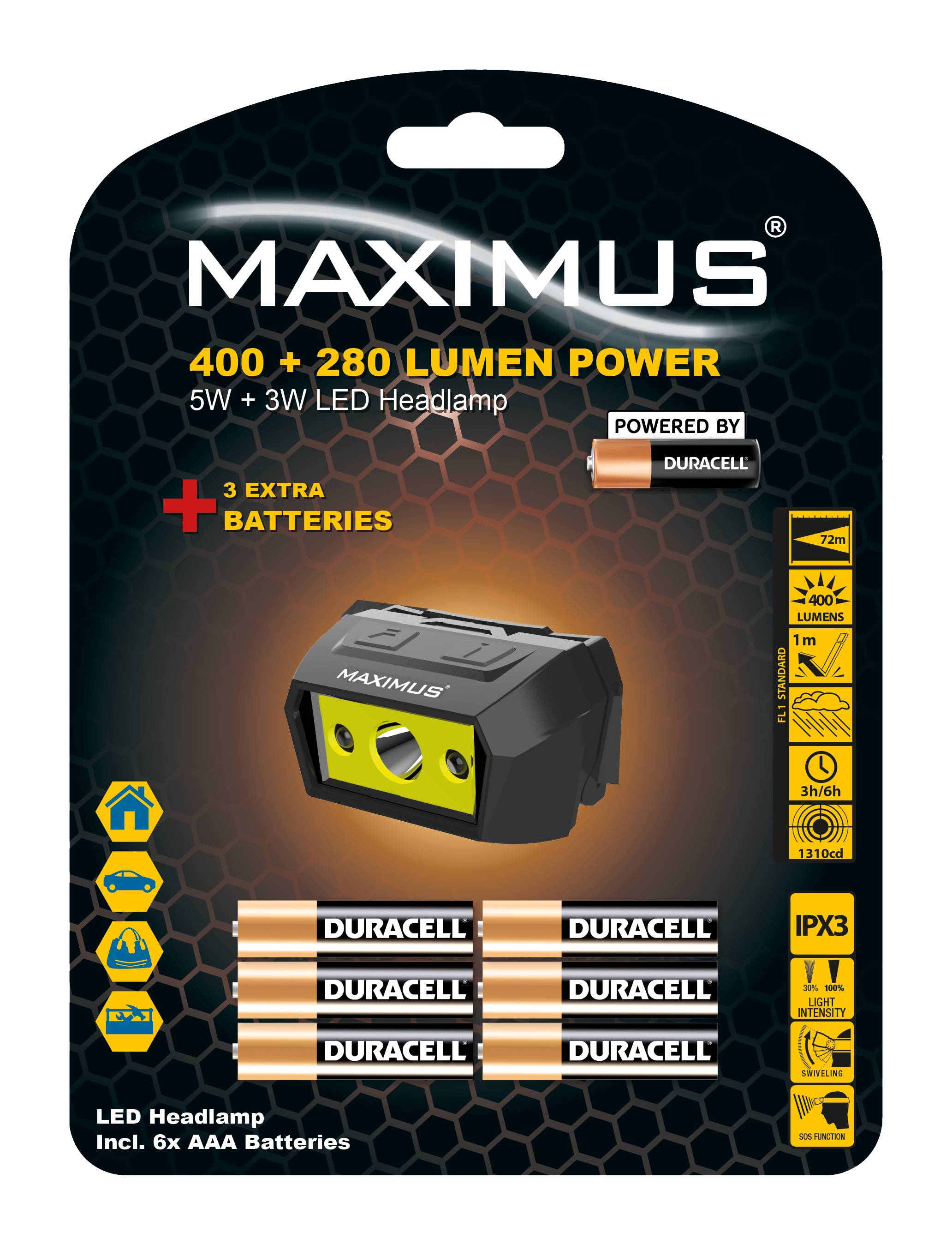 Maximus - Extra pack Lampe torche frontale Maximus Powered by Duracell M-HDL-008-DU2 - 160lm - Imagen 1
