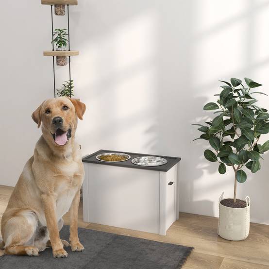 Station de gamelles MDF blanc et gris 60 x 30 x 42 cm - PANGIVO - Image 4