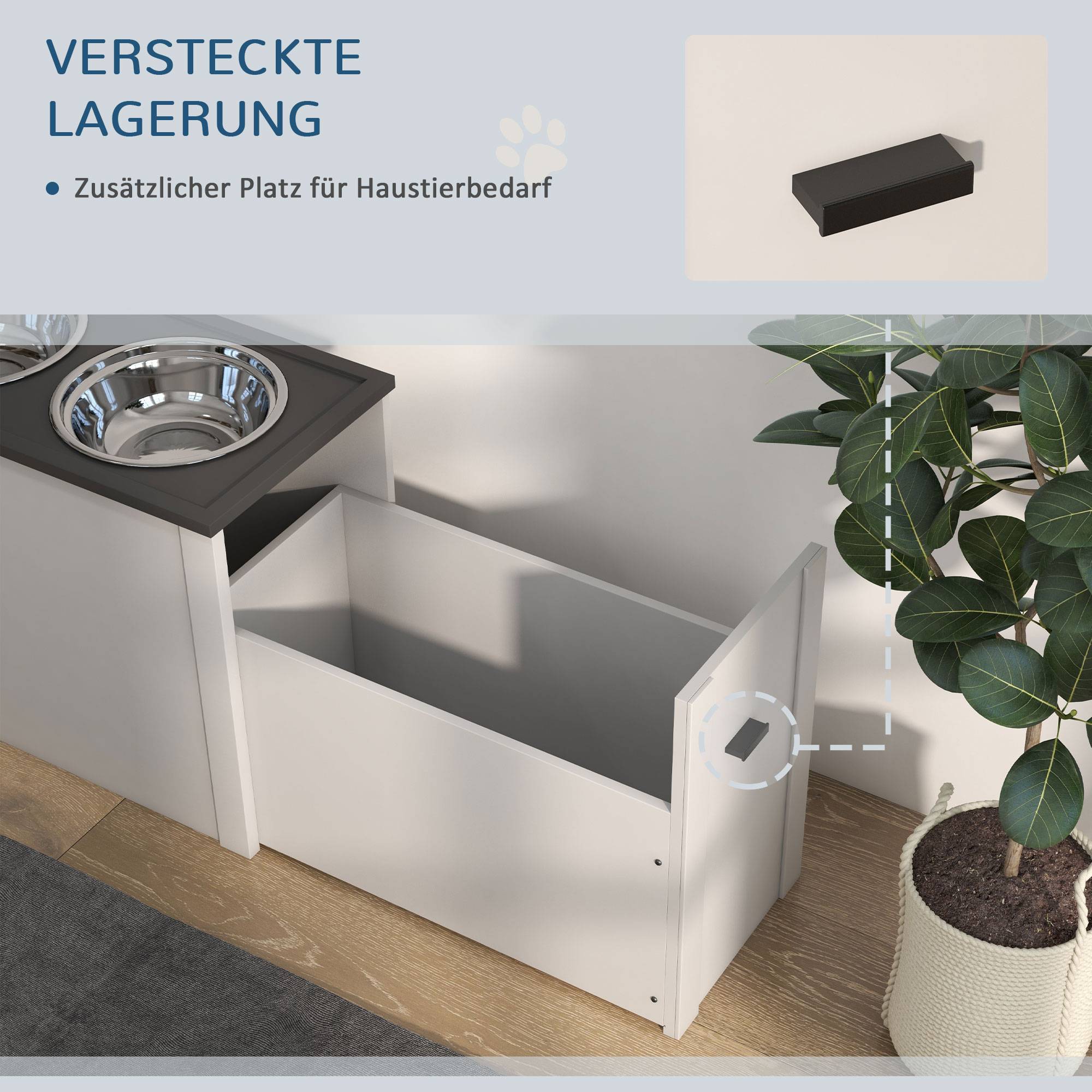 Station de gamelles MDF blanc et gris 60 x 30 x 42 cm - PANGIVO - Image 7