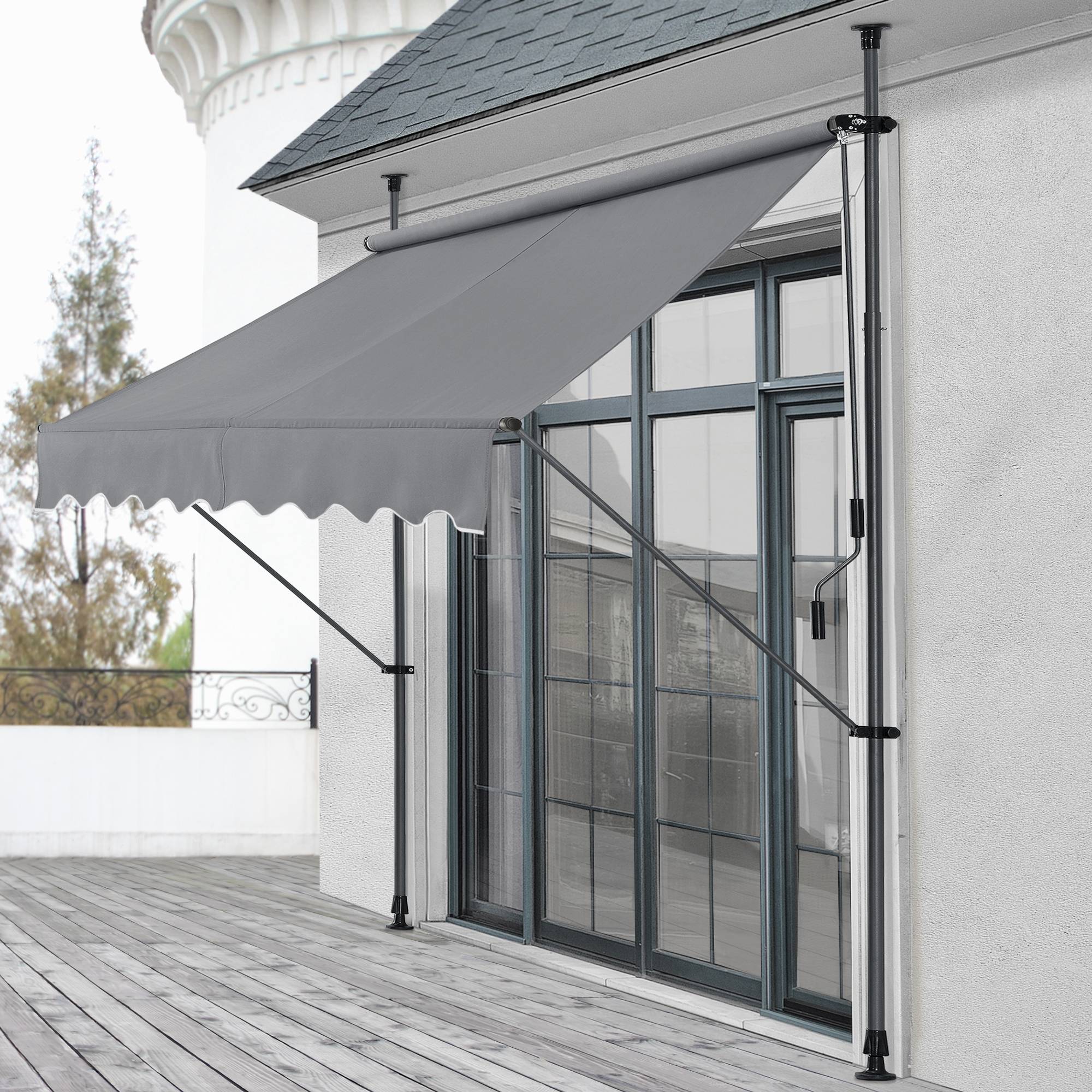 Pro.Tec - Store Banne Téléscopique Acier Polyester 150 x 120 x 220-309 cm Gris Ardoise [pro.tec] - Imagen 2