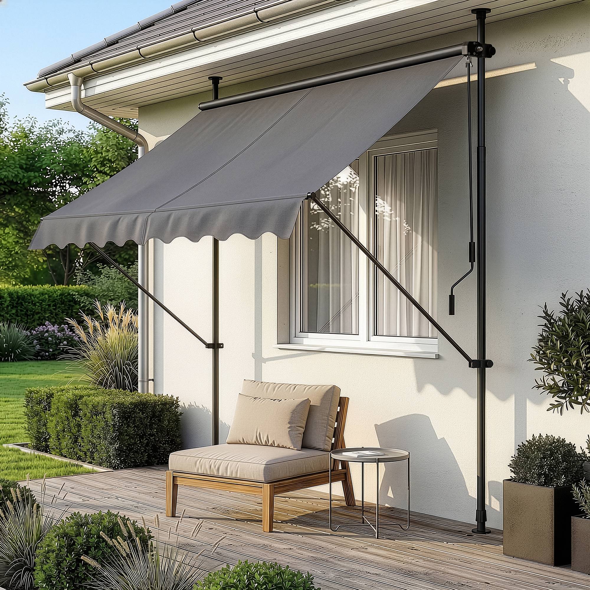 Pro.Tec - Store Banne Téléscopique Acier Polyester 150 x 120 x 220-309 cm Gris Ardoise [pro.tec] - Imagen 1