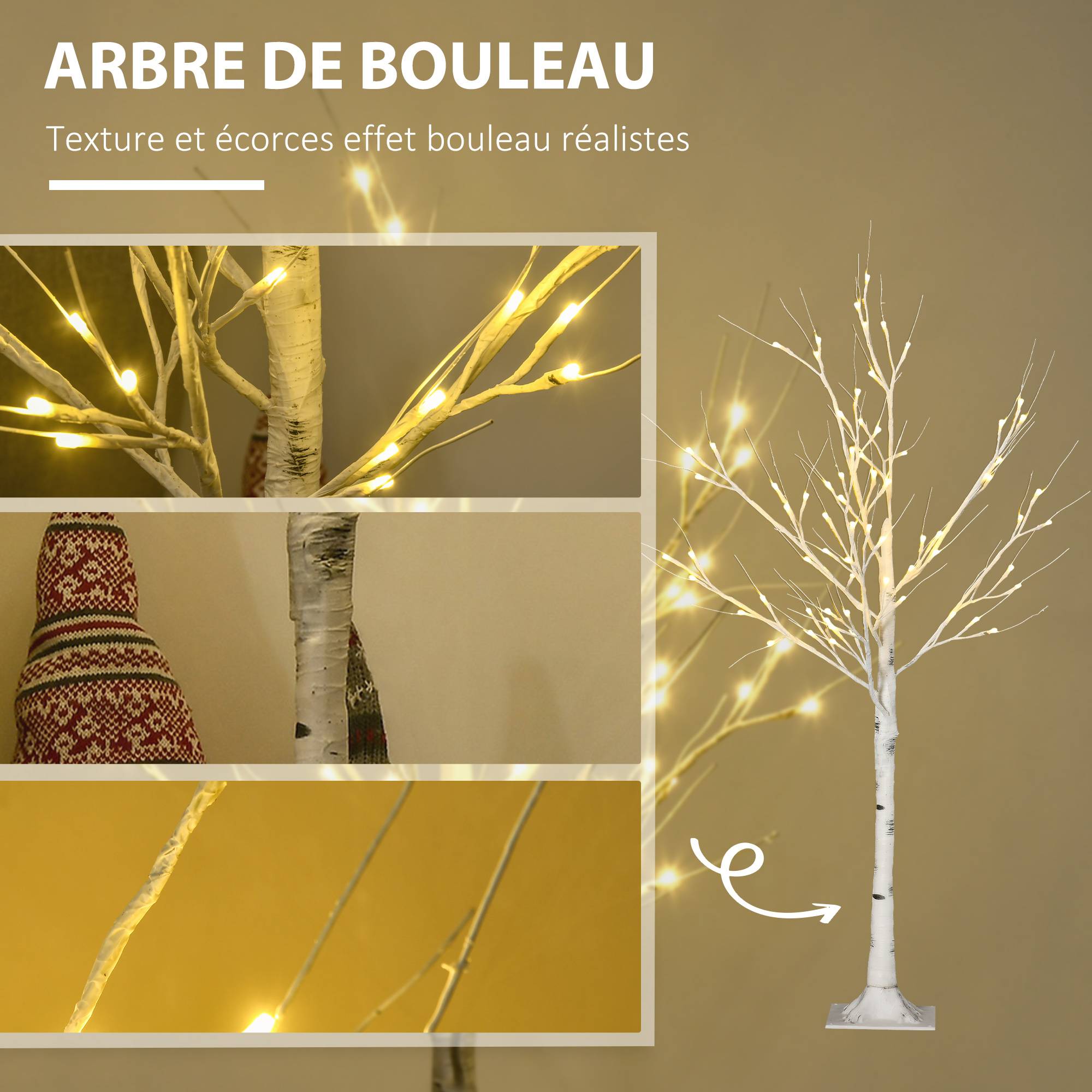 Arbre lumineux LED, blanc chaud, 72 LEDs, intérieur, 120cm - Image 7