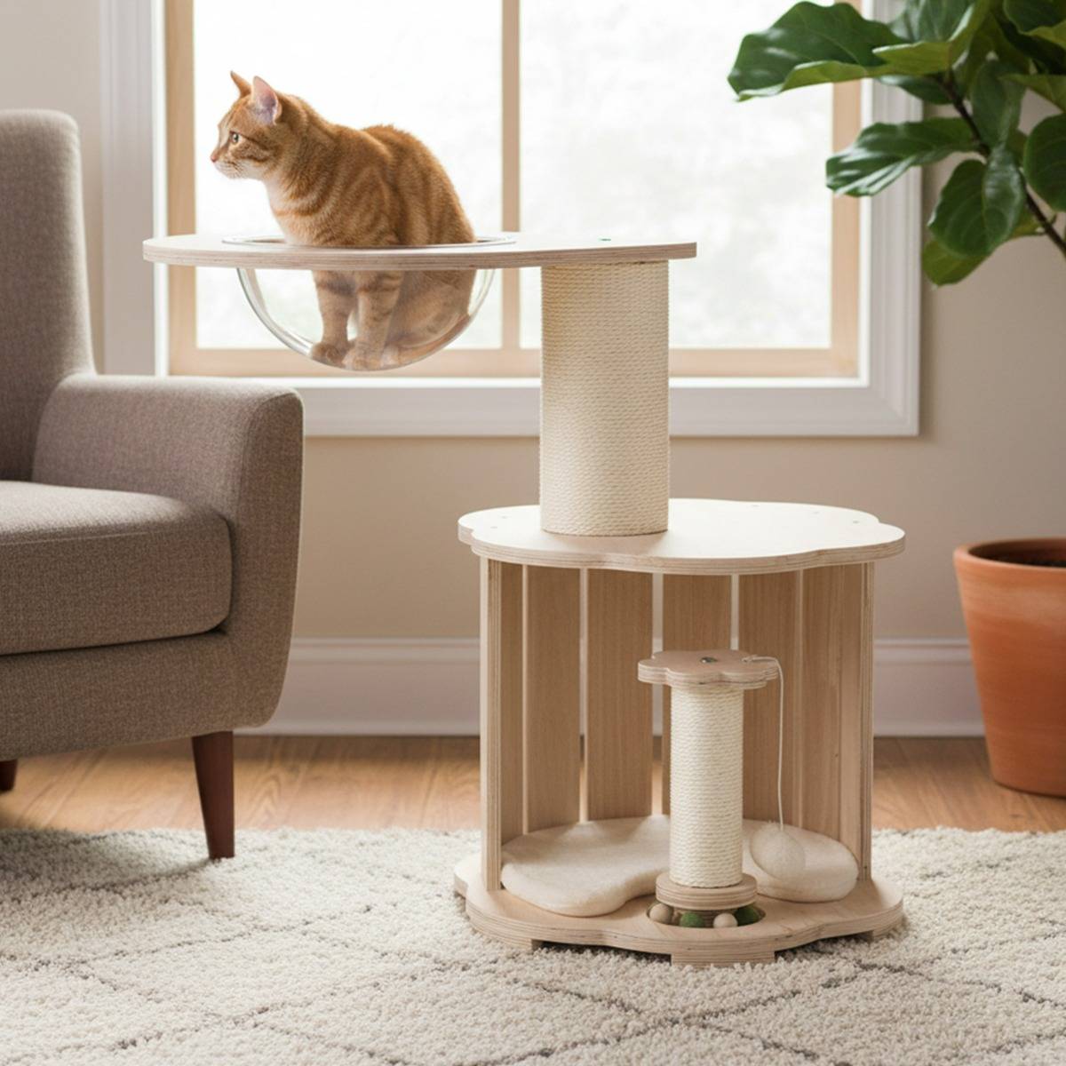 Maison Chic - Arbre à Chat en Bois Tour pour Chaton à 3 Niveaux avec Condo Capsule Spatiale Poteaux à Griffer - Image 2