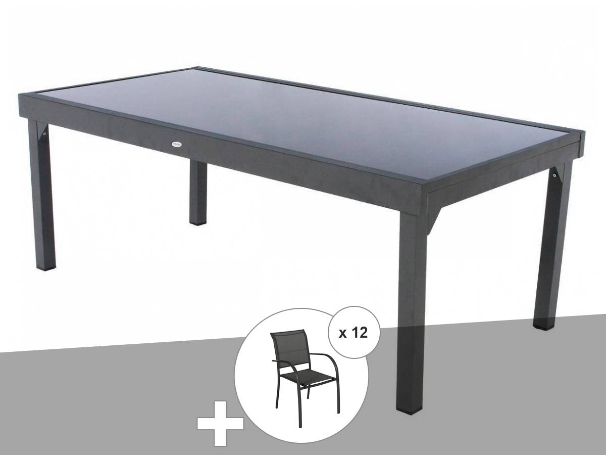 Hesperide - Ensemble repas table extensible rectangulaire en verre Piazza + 12 fauteuils Piazza - Hesperide - Image 1