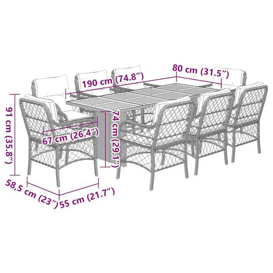 Salon de Jardin 8 Personnes Résine Tressée Coussins Table Bois Acacia Noir – ComfortXL Outdoor Living - Image 7