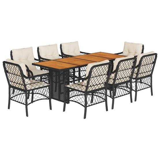 Salon de Jardin 8 Personnes Résine Tressée Coussins Table Bois Acacia Noir – ComfortXL Outdoor Living - Image 2