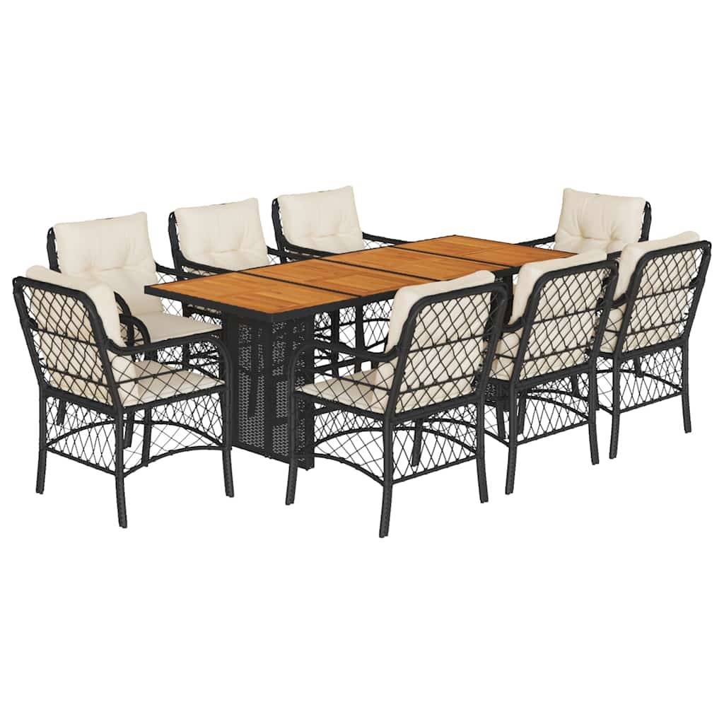 Salon de Jardin 8 Personnes Résine Tressée Coussins Table Bois Acacia Noir – ComfortXL Outdoor Living - Image 2