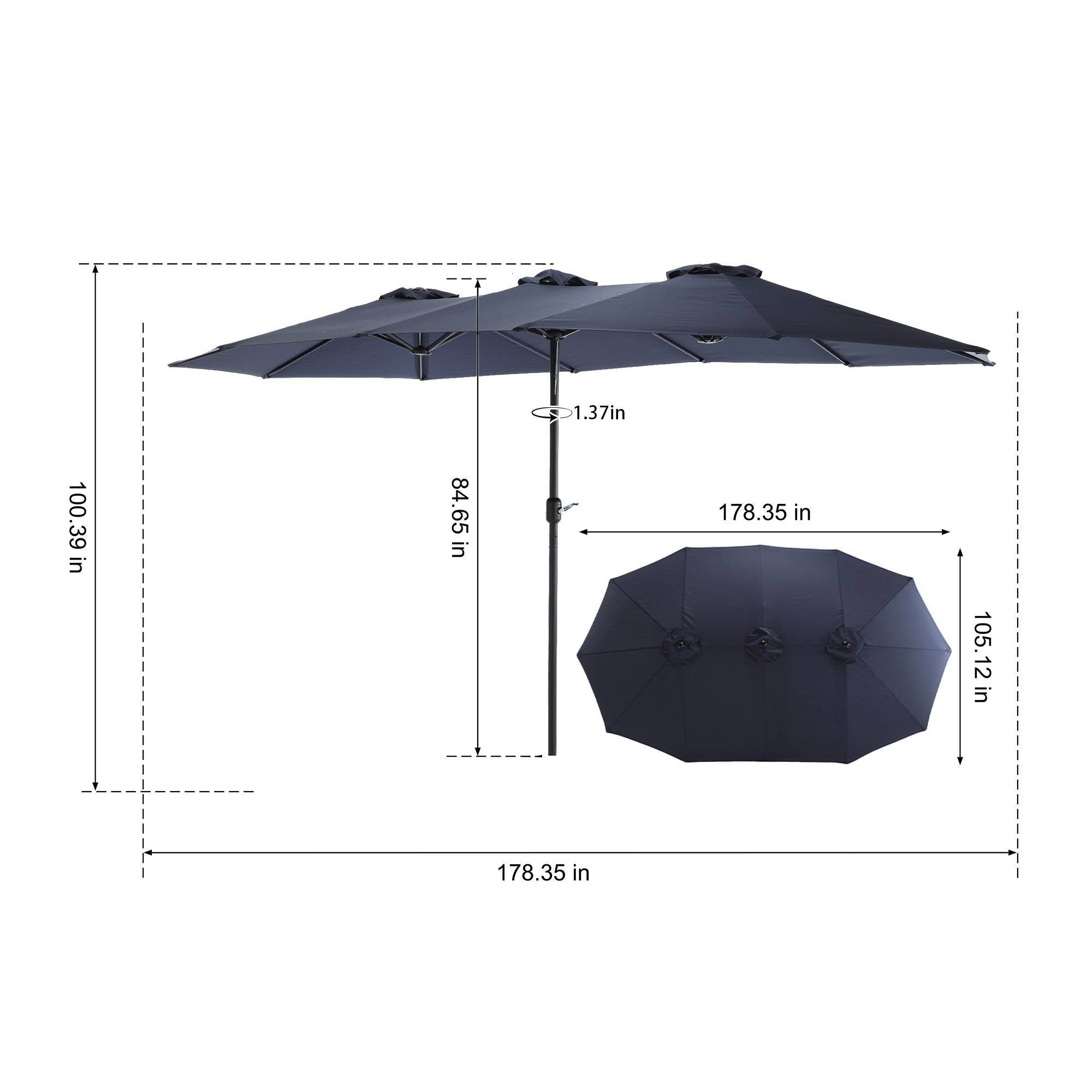 ComfortXL - Parasol Double Rectangulaire XXL 453x267cm Manivelle Bleu Marine - ComfortXL Outdoor Living - Image 2