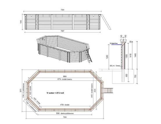 Altanka - Piscine hors sol en bois NEMO 7.3 x 3.97 - H.1.45 m, bleu pâle, fixations à visser - BAS7305OSPL - ALTANKA - Image 4