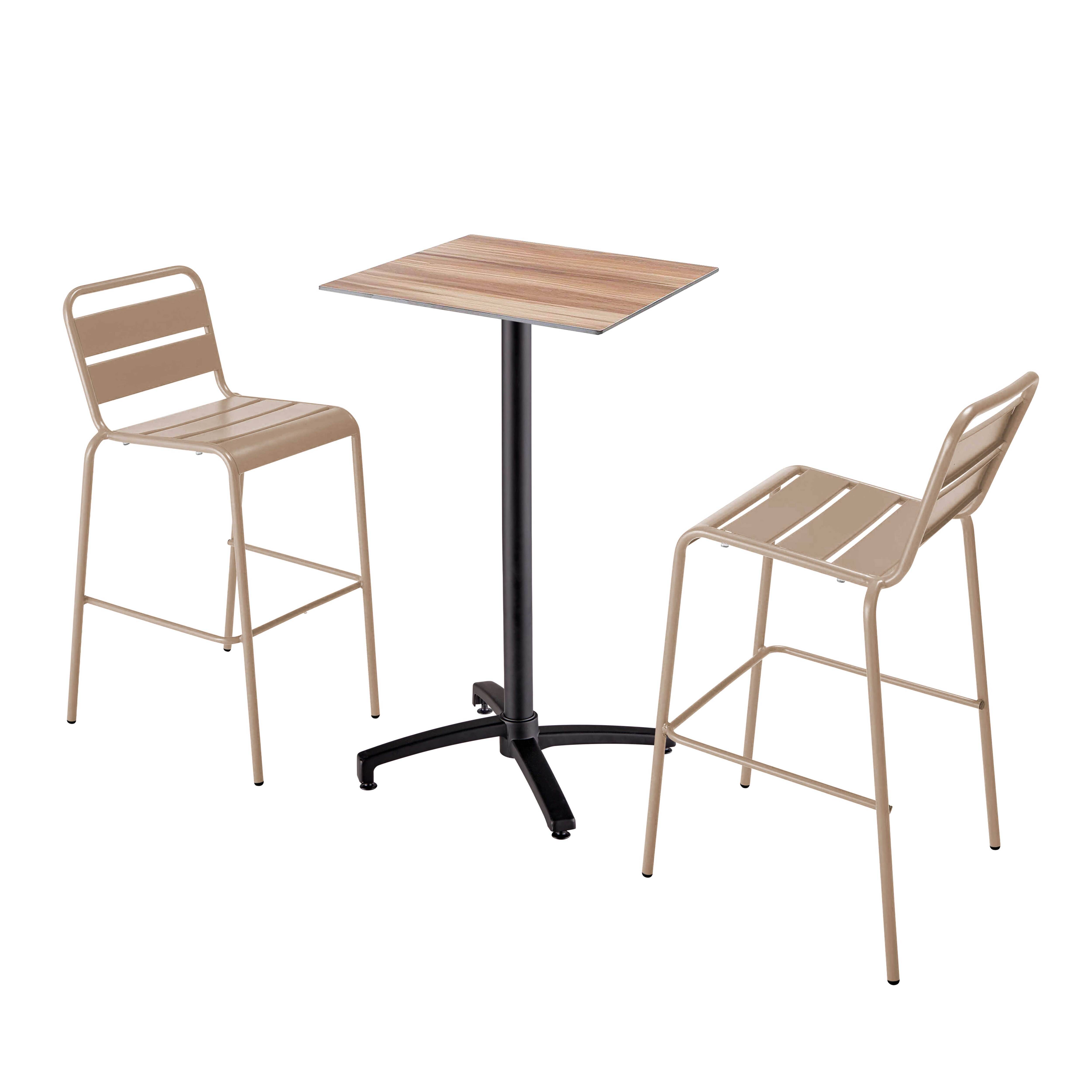 Oviala - Ensemble table haute stratifié chêne foncé et 2 chaises hautes taupe - Oviala - Imagen 1
