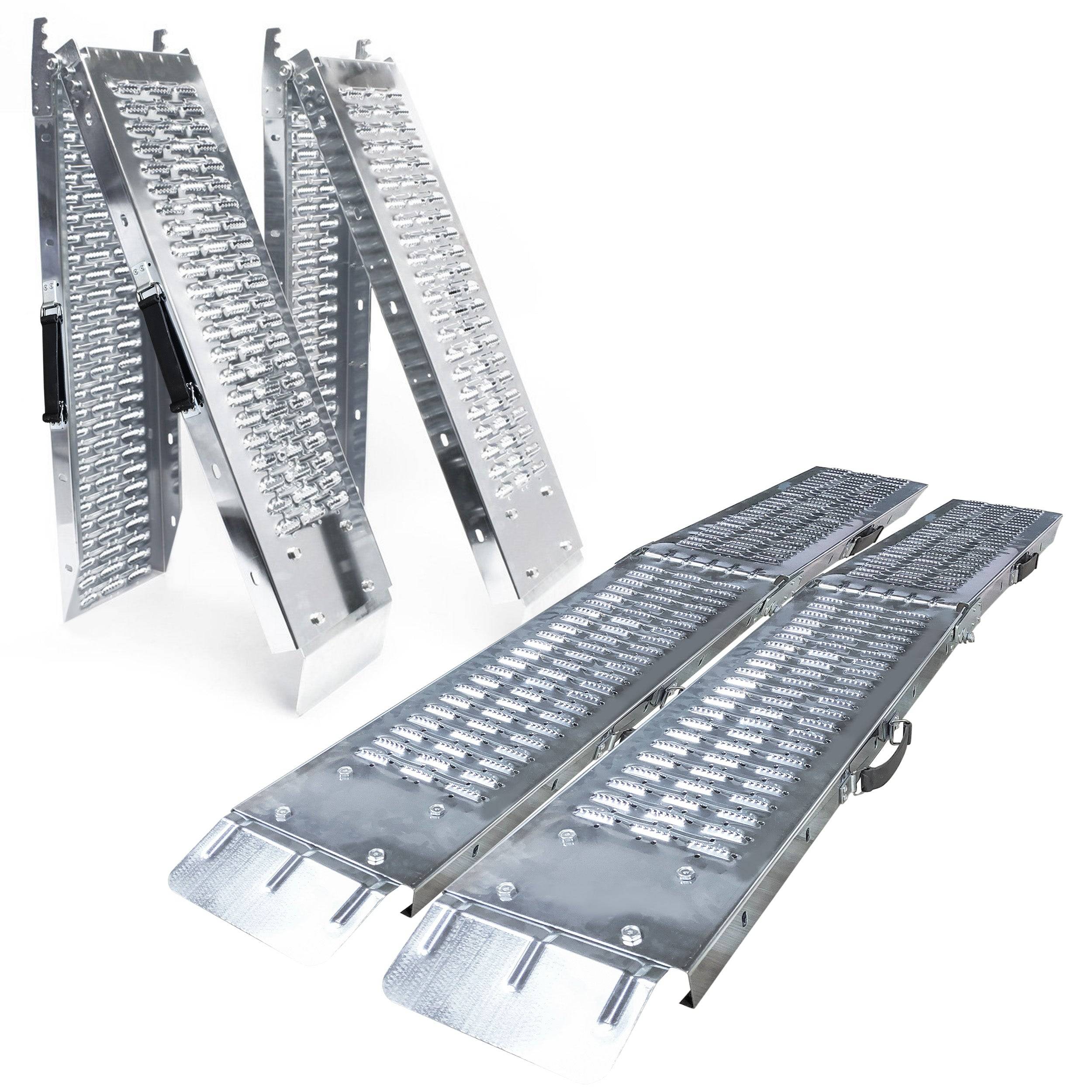 Lot de 2 Rampes de chargement pliable 160cm en acier galvanisé - 400kg max - Rampe d'accès antidérapante avec poignée - VOUNOT® - Image 1