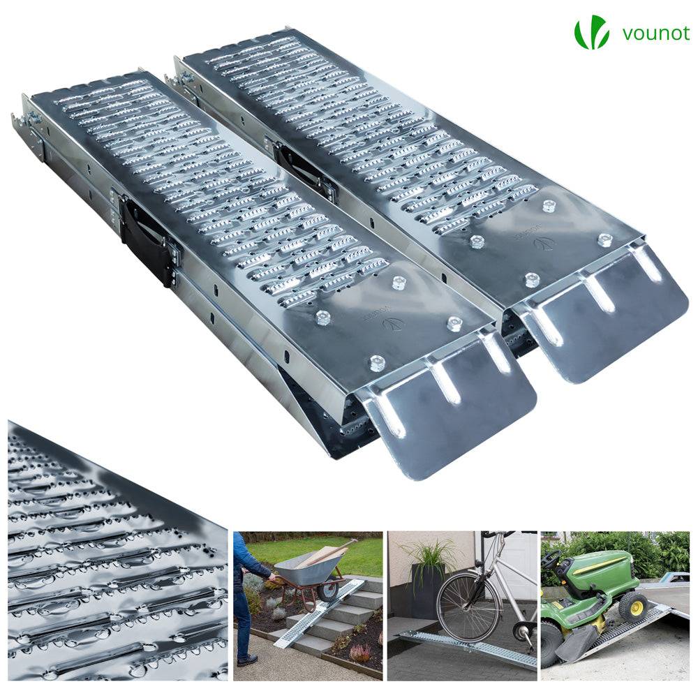 Lot de 2 Rampes de chargement pliable 160cm en acier galvanisé - 400kg max - Rampe d'accès antidérapante avec poignée - VOUNOT® - Image 6