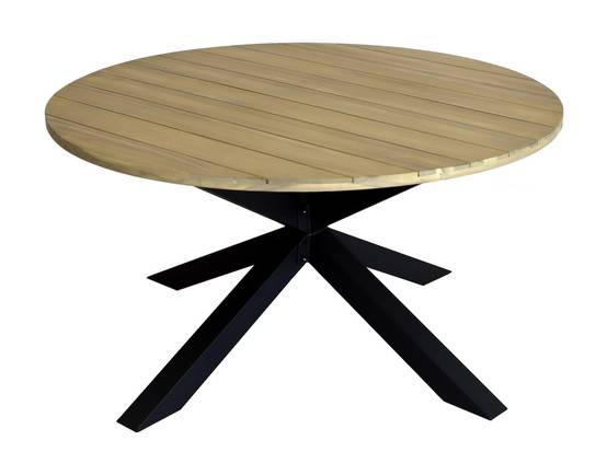 Proloisirs - Table ronde de jardin en aluminium et acacia FSC – ORIANE Ø140 – Coloris graphite et acacia
