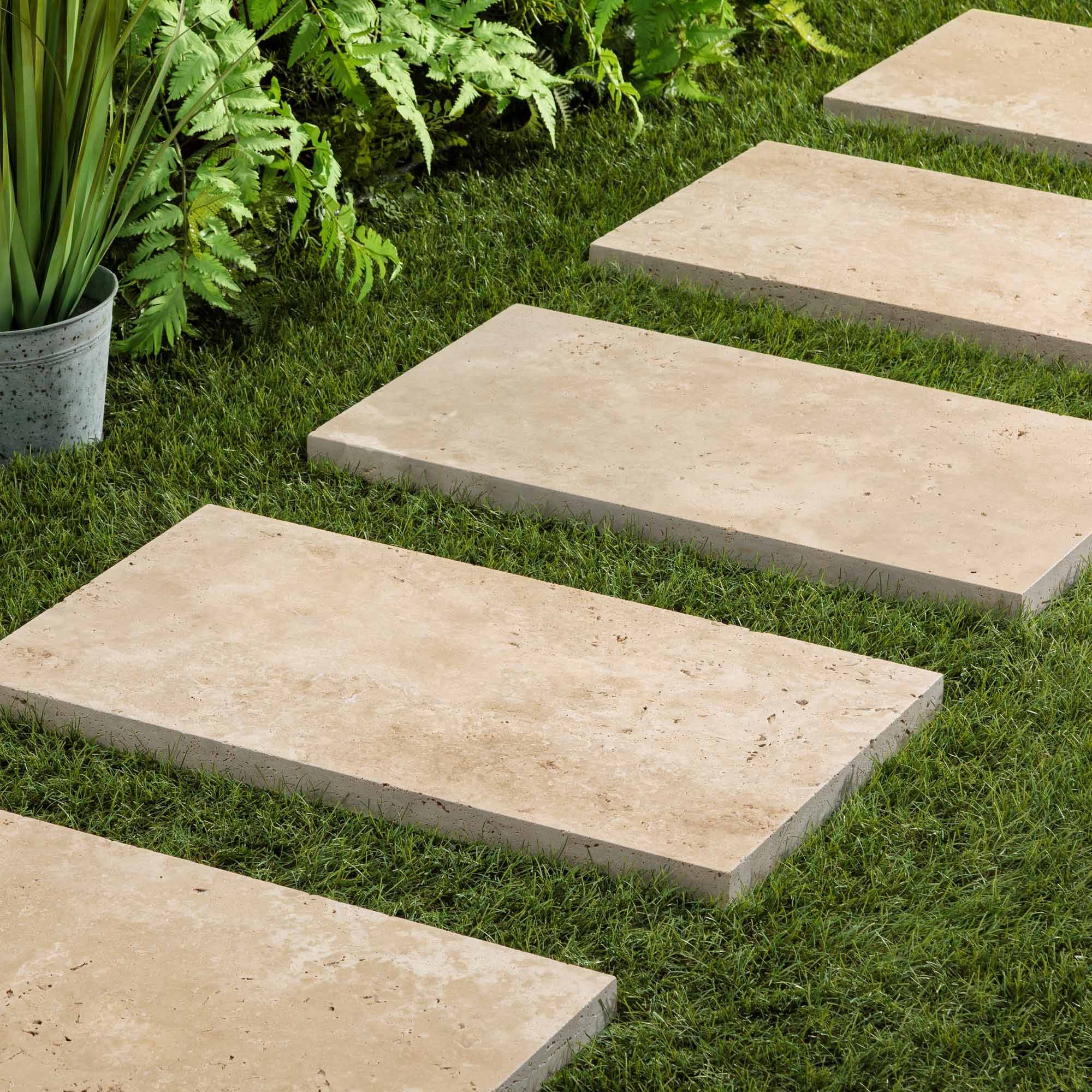 RO'MA Nature - Pas japonais Rectangle Travertin Beige Clair 61x33x3 cm (à l'unité) - RO'MA NATURE