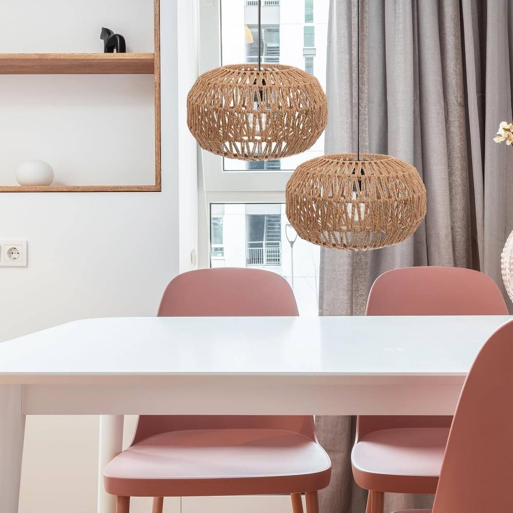 Abat Jour Suspension Abat-jour Tissé En Rotin Avec Couvercle Lumineux | Luminaire Plafonnier Abat Jour Rotin