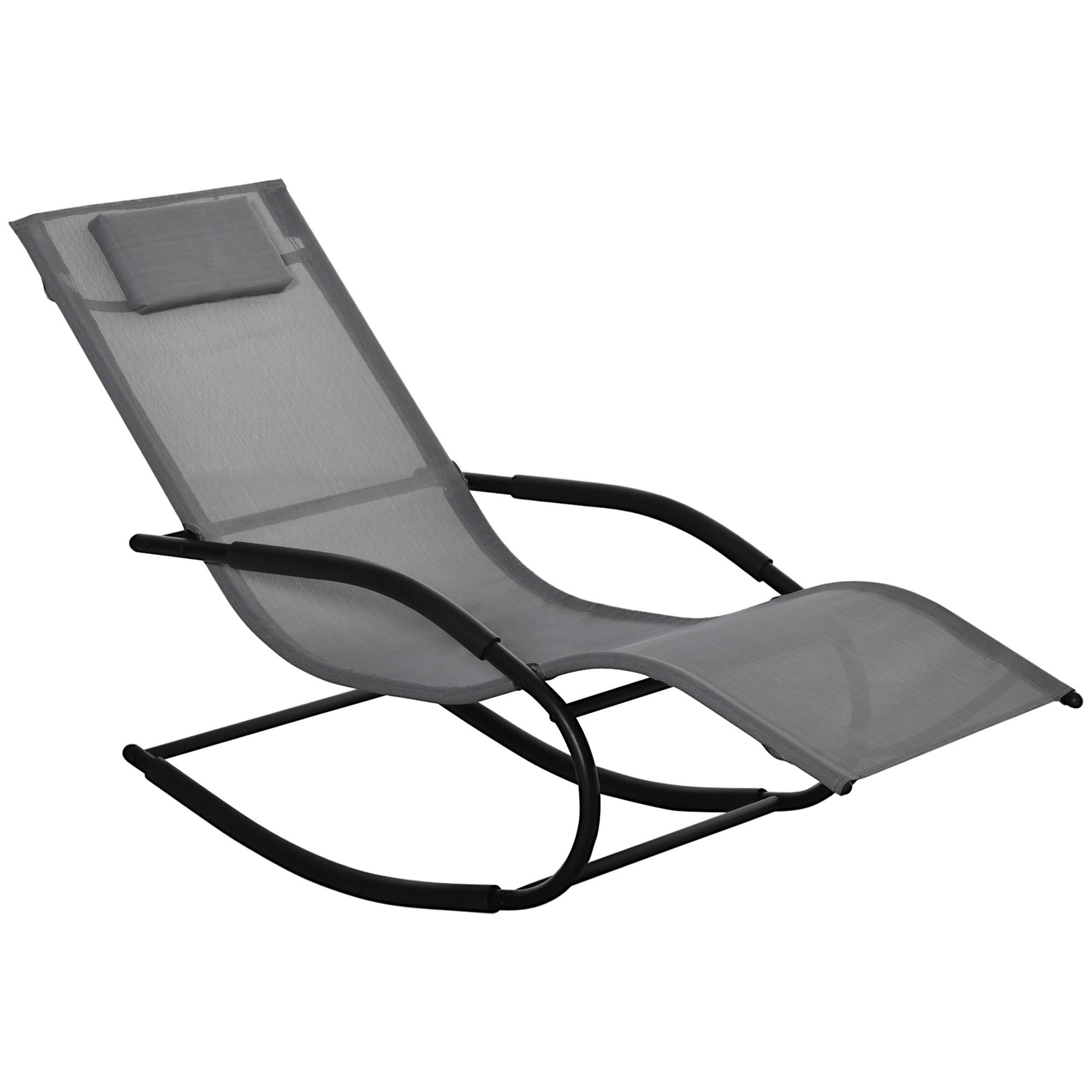 Outsunny - Chaise longue à bascule rocking chair design acier époxy noir textilène gris - Outsunny - Image 1