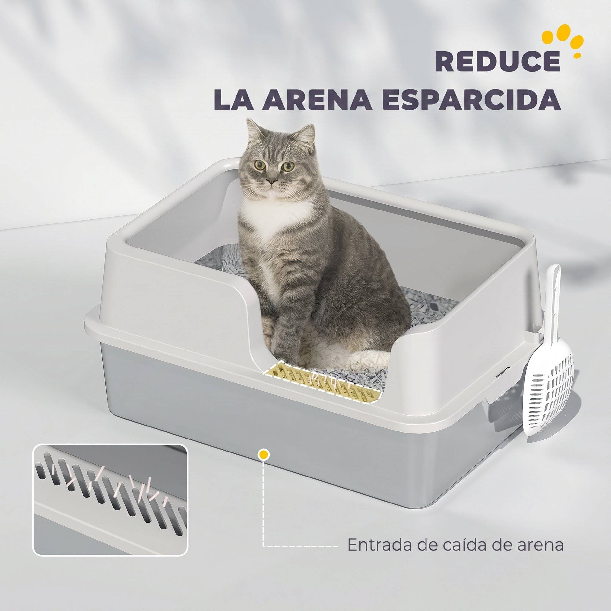 Litière chat acier inoxydable XL bac grands bords hauts pelle gris clair - Image 8