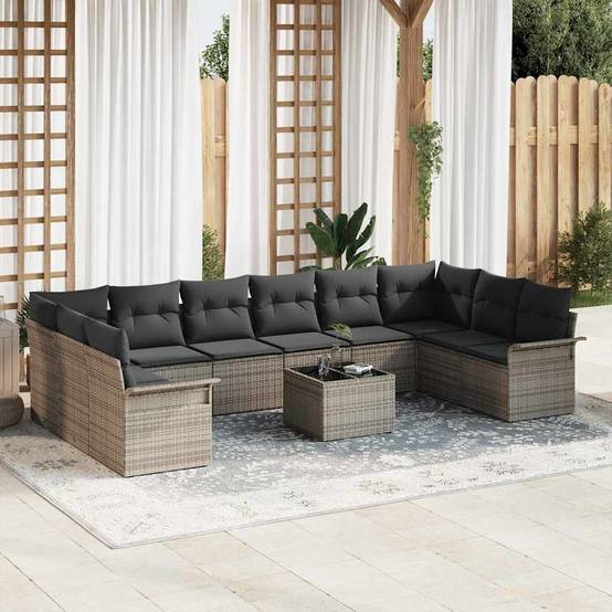 Salon de jardin 11pcs Polyrotin Modulable Confortable Gris – ComfortXL Outdoor Living - Image 1
