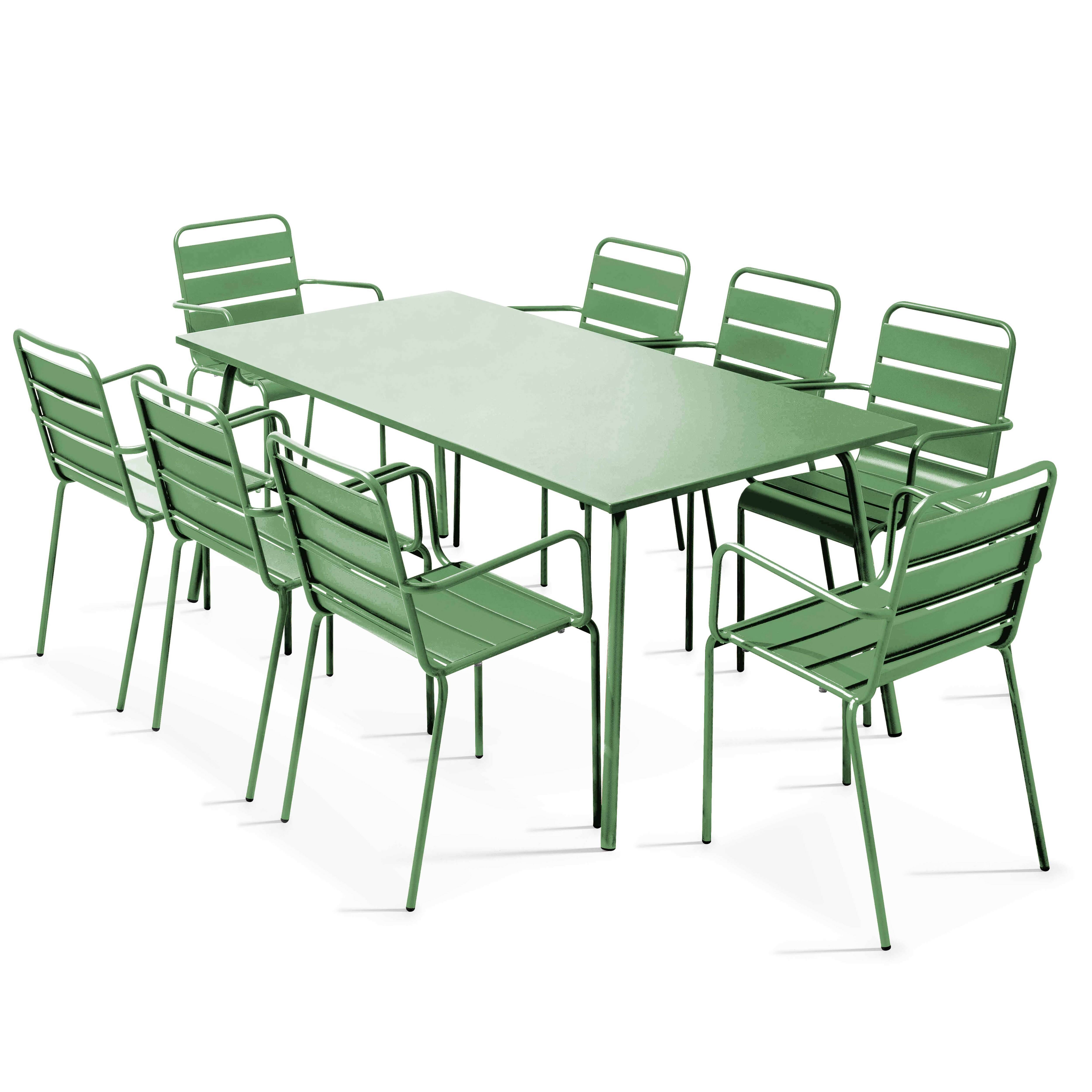 Oviala - Ensemble table de jardin et 8 fauteuils en métal vert cactus Palavas - Oviala - Imagen 1